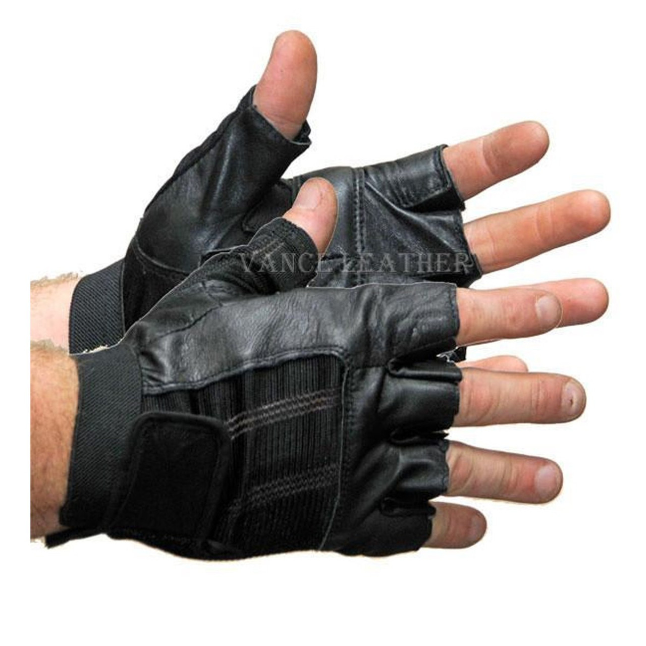 Vance VL428 Mens Black Shorty Stretch Leather Gloves