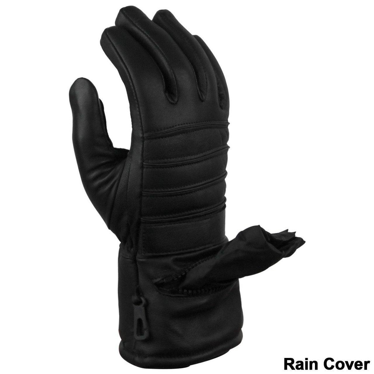 Reed Ladies M Cold Weather Motorcycle Gloves Black Leather w/ Mitten Cover