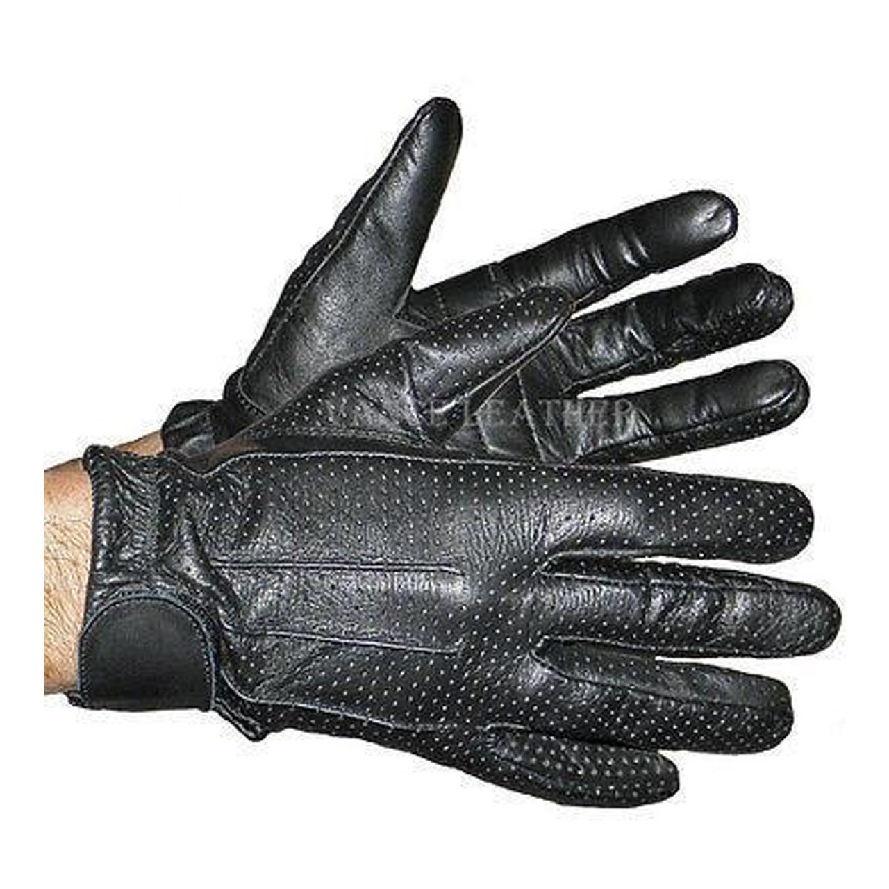 Vance Mens Black Perforated Leather Driving Gloves