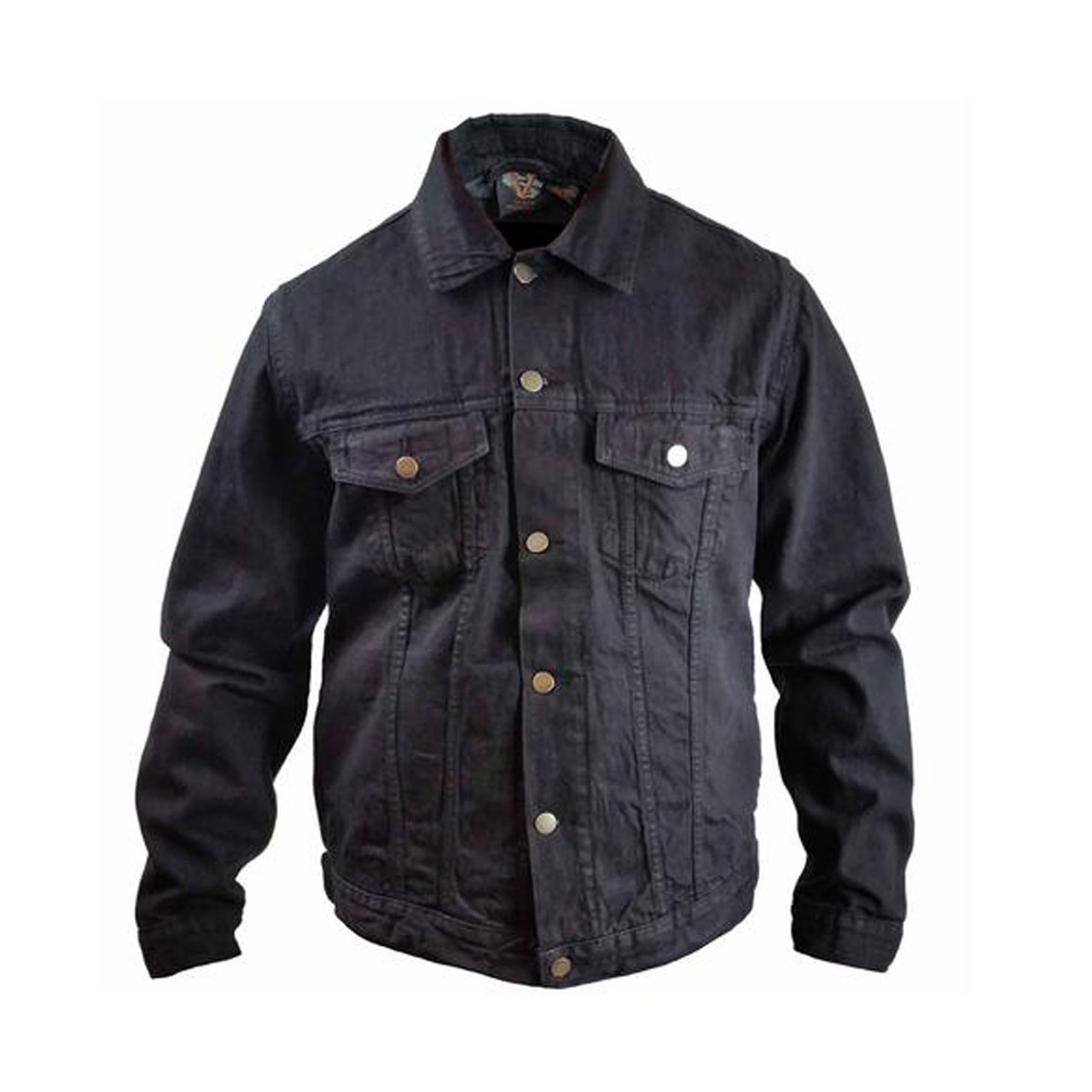 Mens Black Heavy Duty Denim Button Front Shirt Jacket - Team