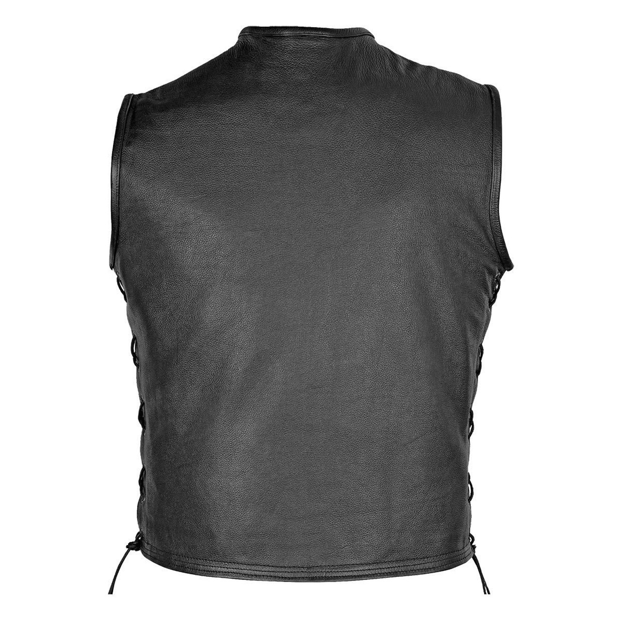 High Mileage Mens Black Premium Cowhide Front Zipper Closure Biker  Motorcycle Leather Vest