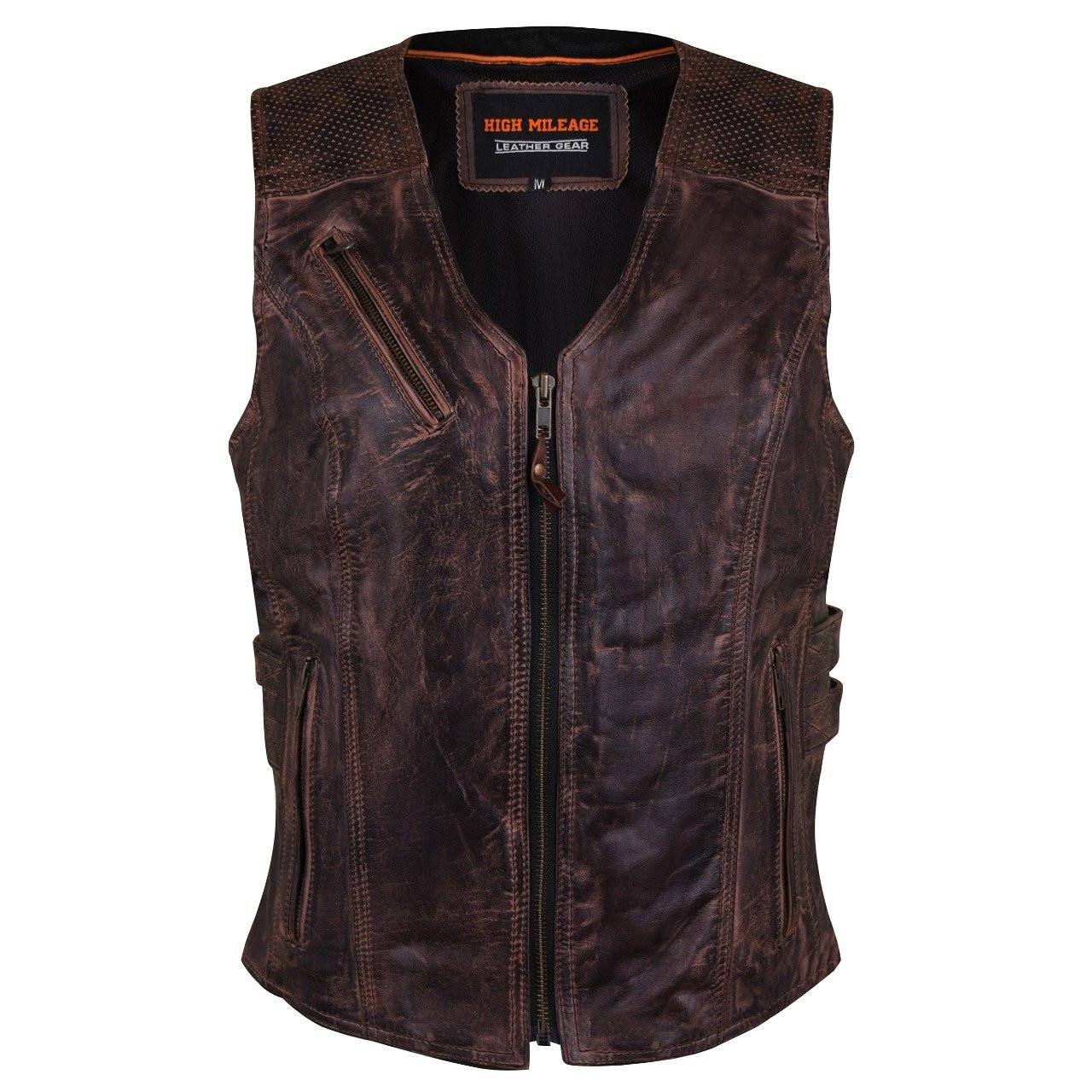 Women's Vintage Brown Biker Motorcycle Vest With Buckles