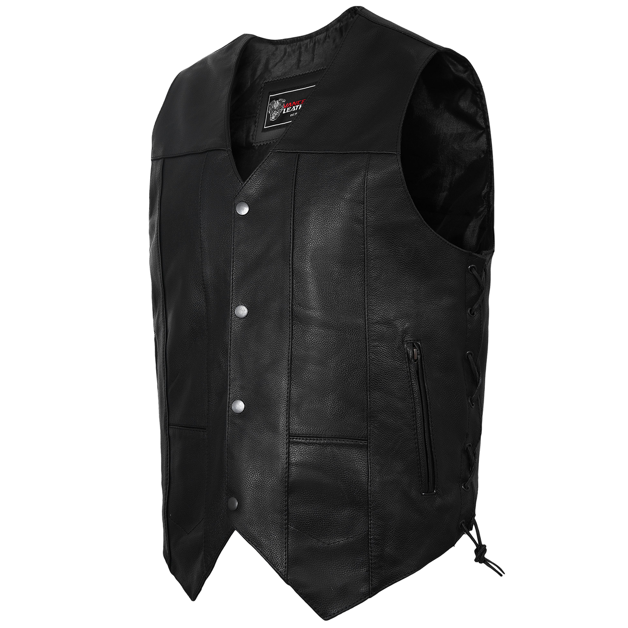 Vance VL915 Men's Black Premium Cowhide Ten Pocket Leather Vest - Team ...