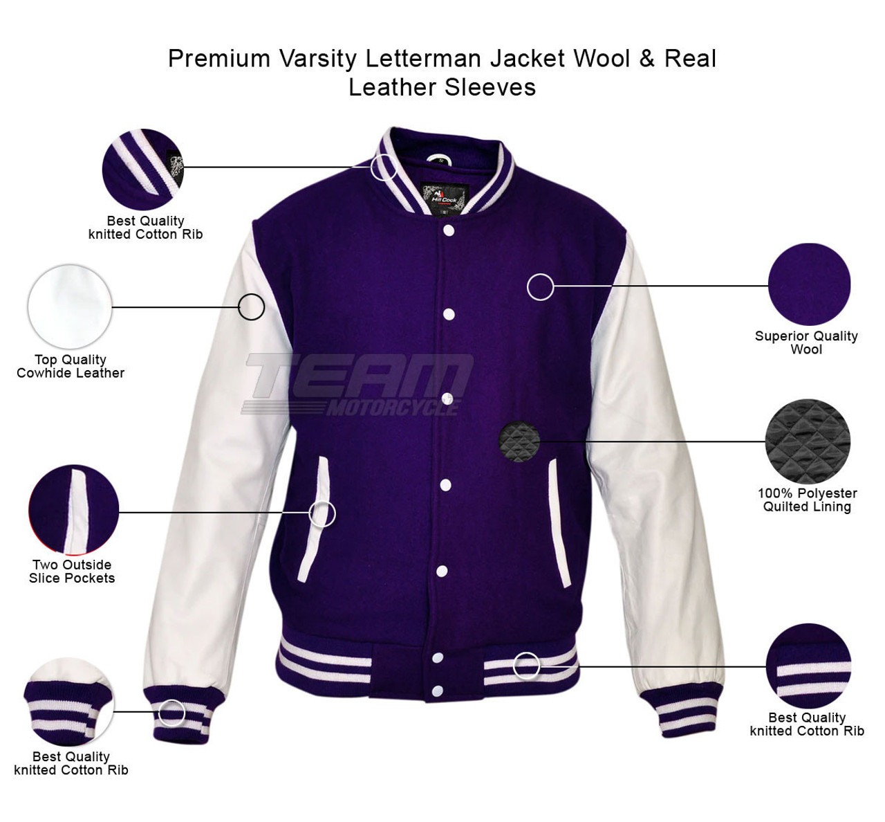 Mens Wool with Real Leather Premium Varsity Letterman Jacket
