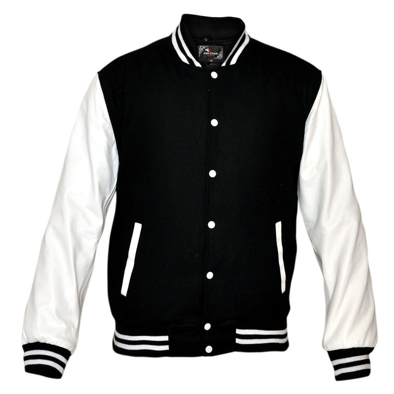 Mens MJ590B Black Wool with Real Leather Premium Varsity Letterman 