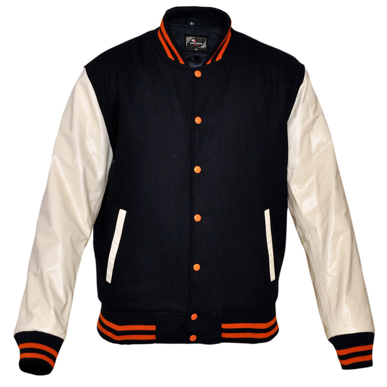 Mens MJ591NW Navy/White Lightweight Wool with Real Leather Premium Varsity  Letterman Jacket - Team Motorcycle
