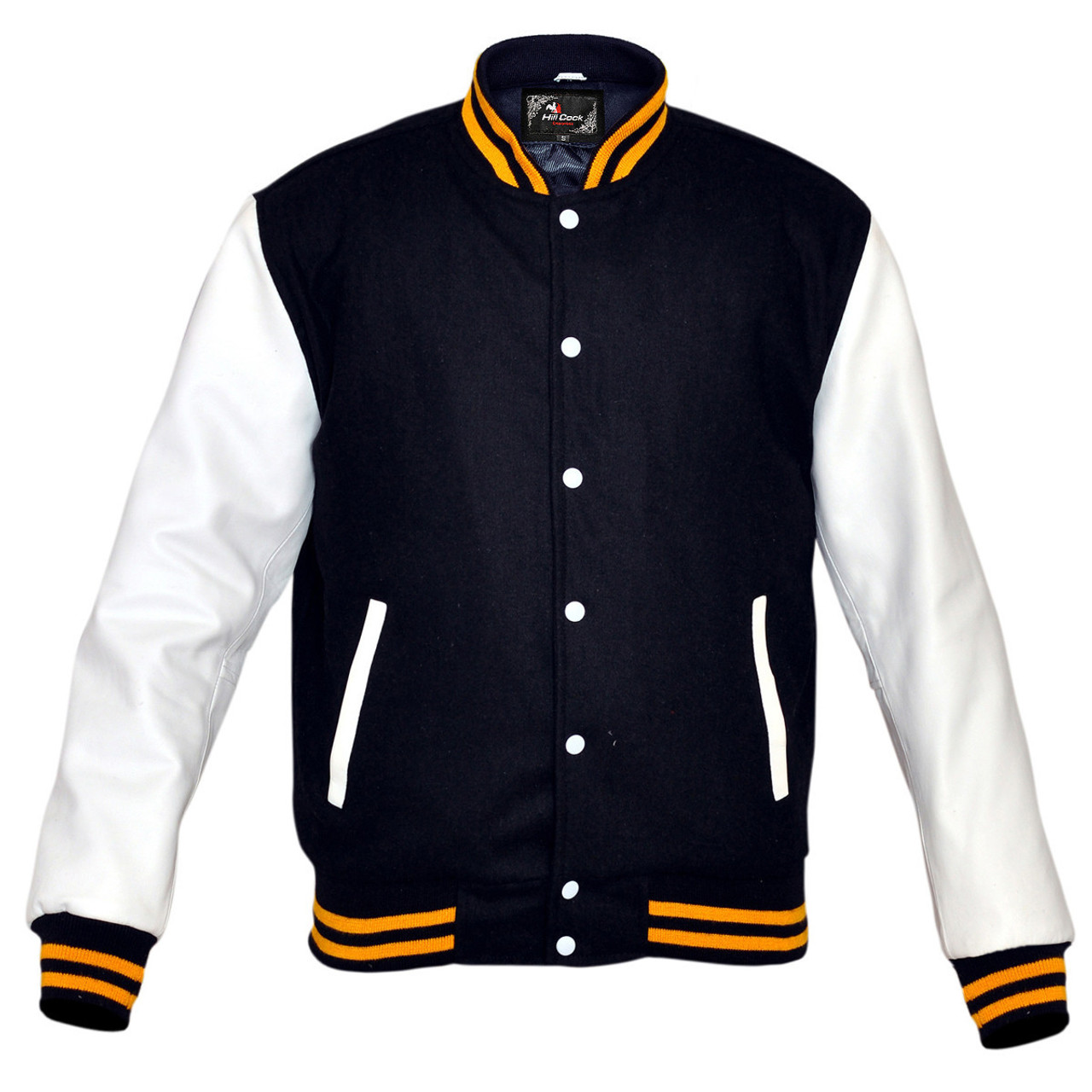 Men's Black And Yellow Wool Leather Varsity Jacket - Just American Jackets