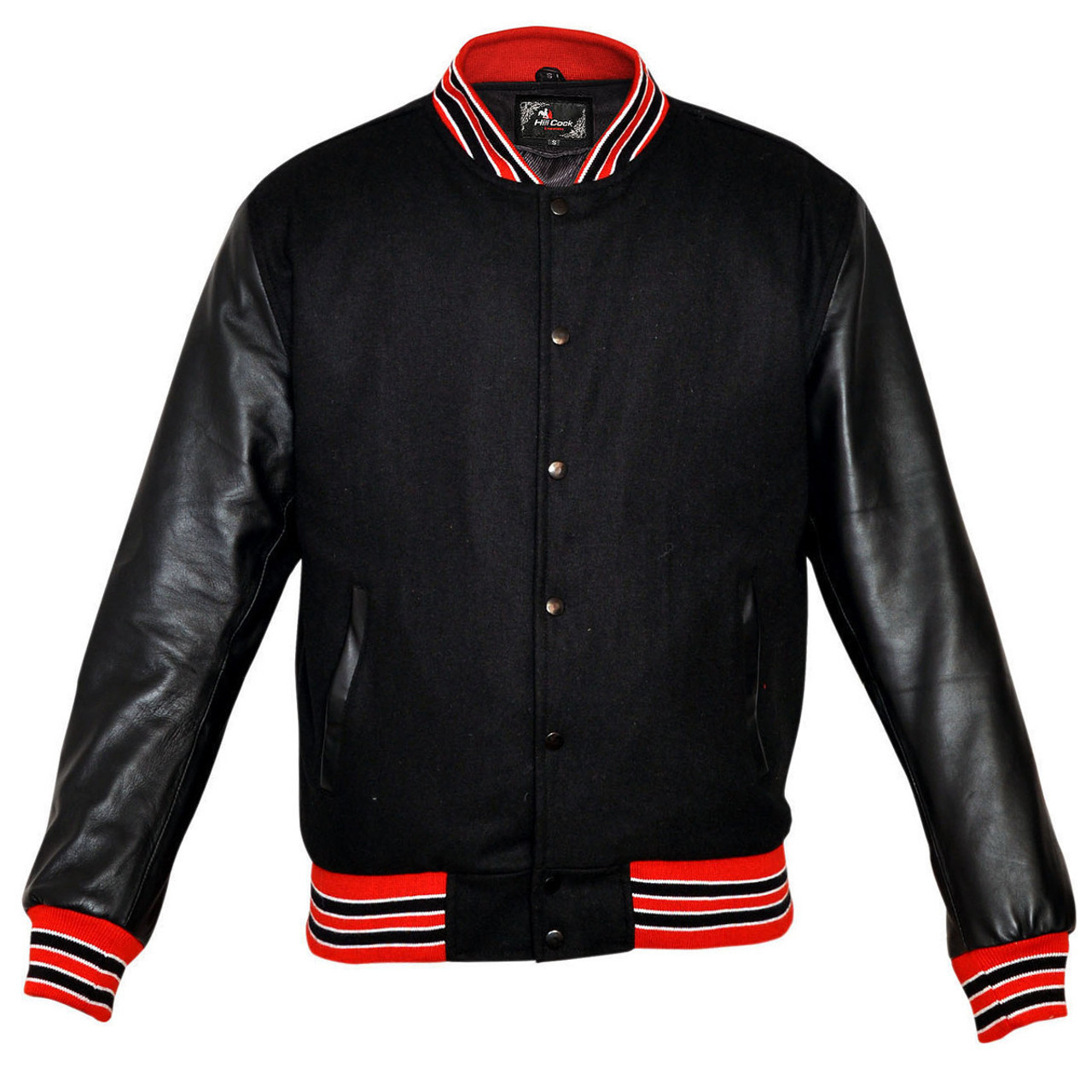 Mens MJ591BO Black Lightweight Wool with Real Leather Premium Varsity ...