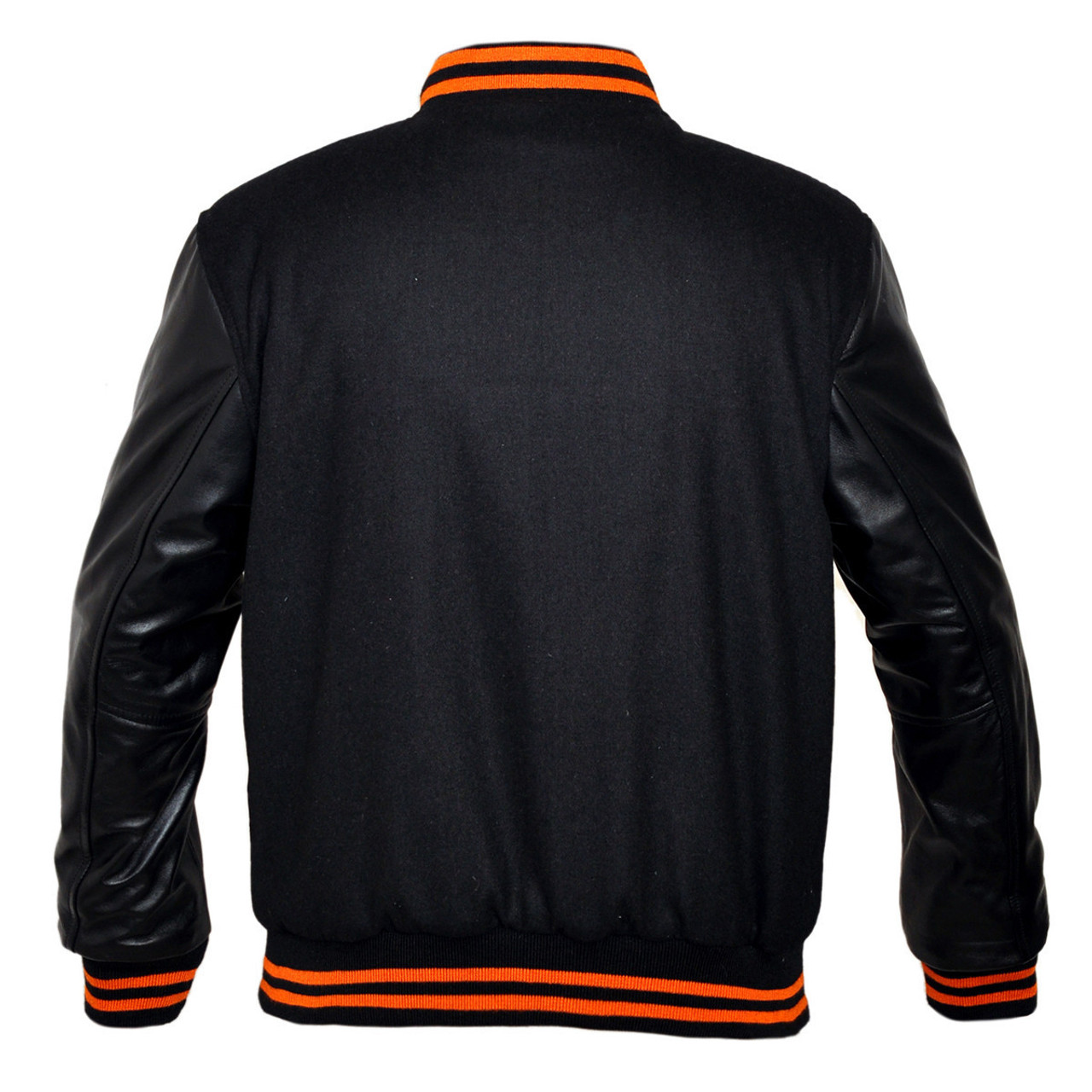 Mens Black Lightweight Wool with Real Leather Premium Varsity Letterman  Jacket