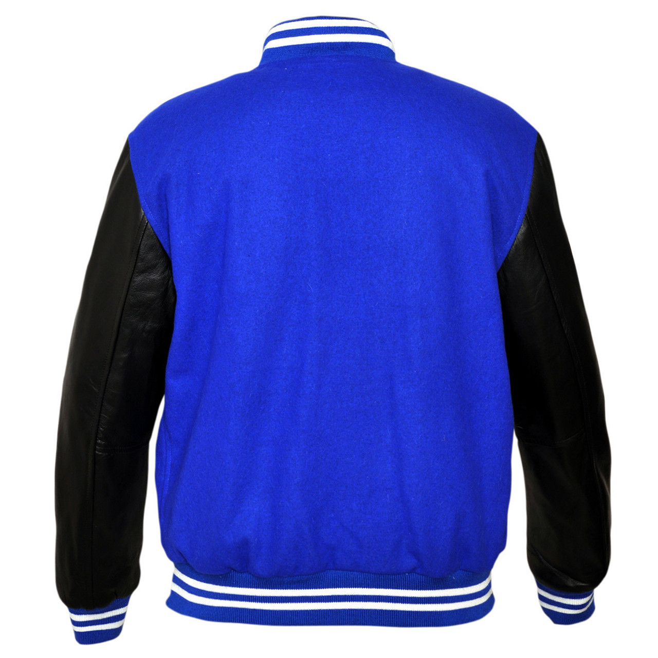 WHITE LEATHER SLEEVES & ROYAL BLUE WOOL BODY VARSITY JACKET-WOMEN