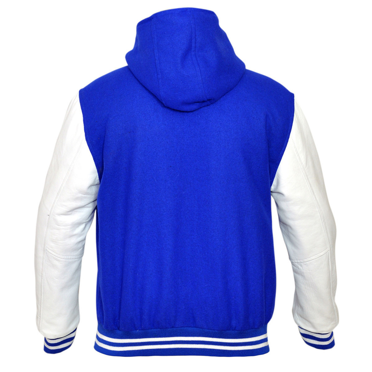 Mens Wool with Real Leather Premium Varsity Jacket with Hoodie