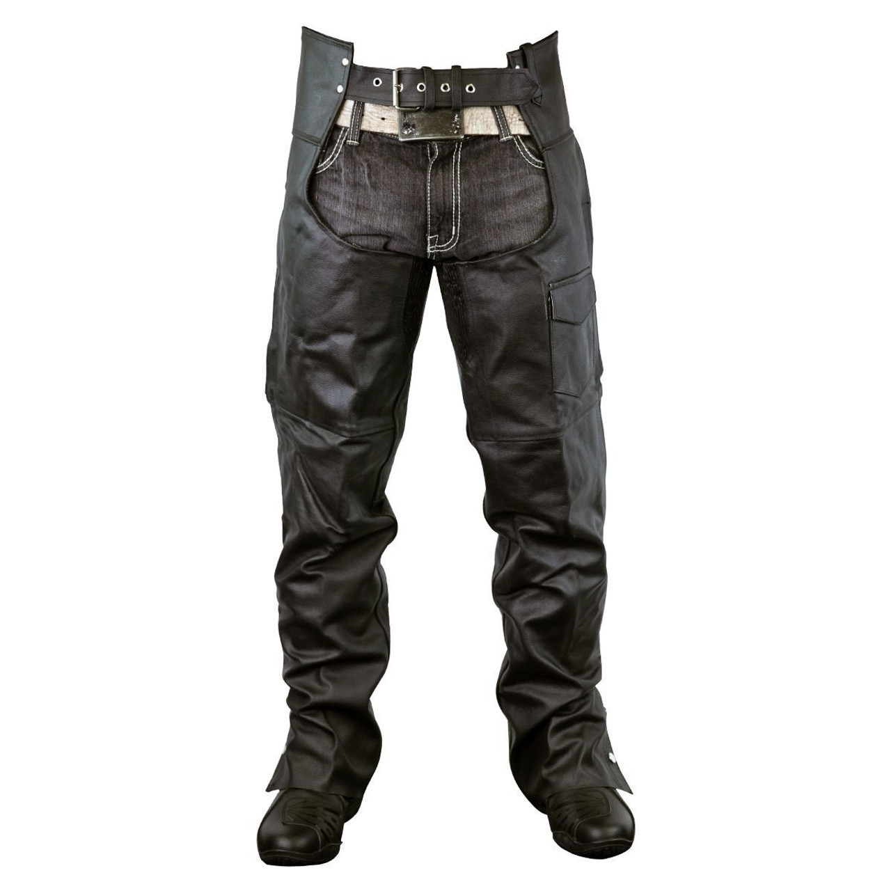 Leather Chaps - For Men and Women - Plain - Motorcycle - Biker - C325-04-DL