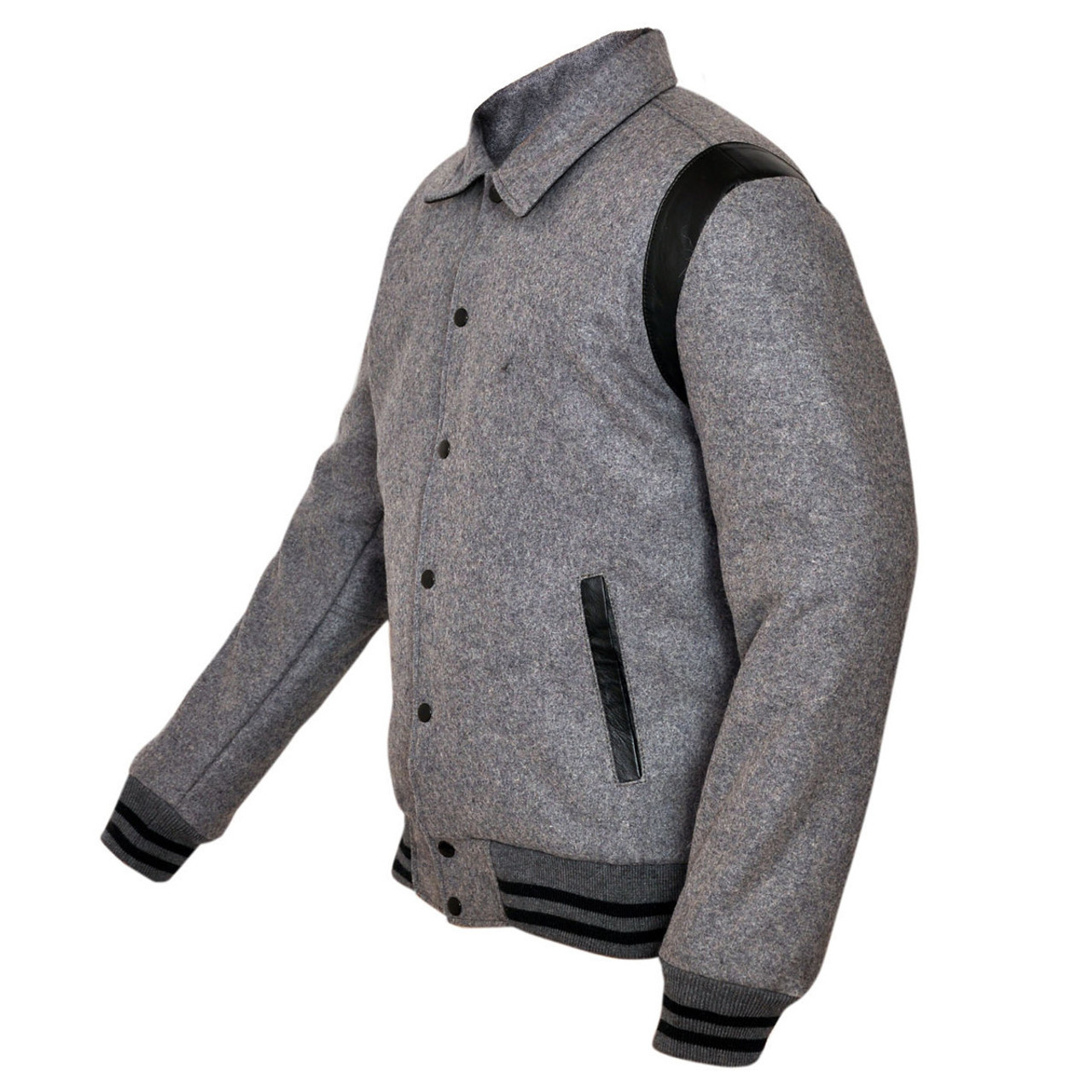 Mens MJ593 Wool with Real Leather Premium Varsity Jacket