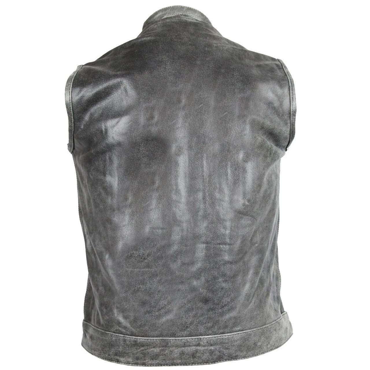 High Mileage Mens Premium Cowhide Distressed Gray SOA Style Biker Club  Leather Motorcycle Vest