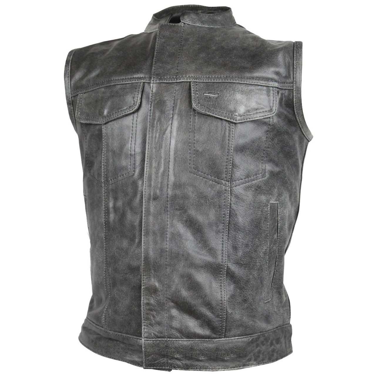 distressed leather biker vest