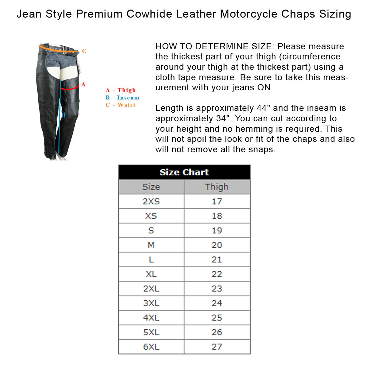 Vance Leather VL813 Men and Women Black Jean Style Cowhide Biker ...