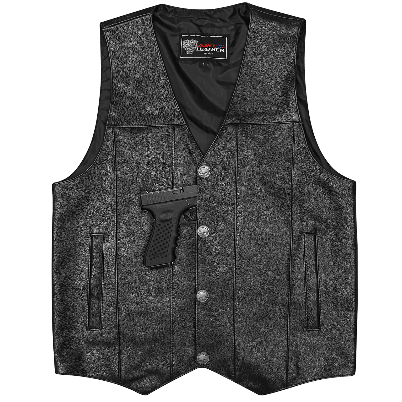 Men's Leather Biker Vest Gilet | Black Double Pocket Cowhide Vest