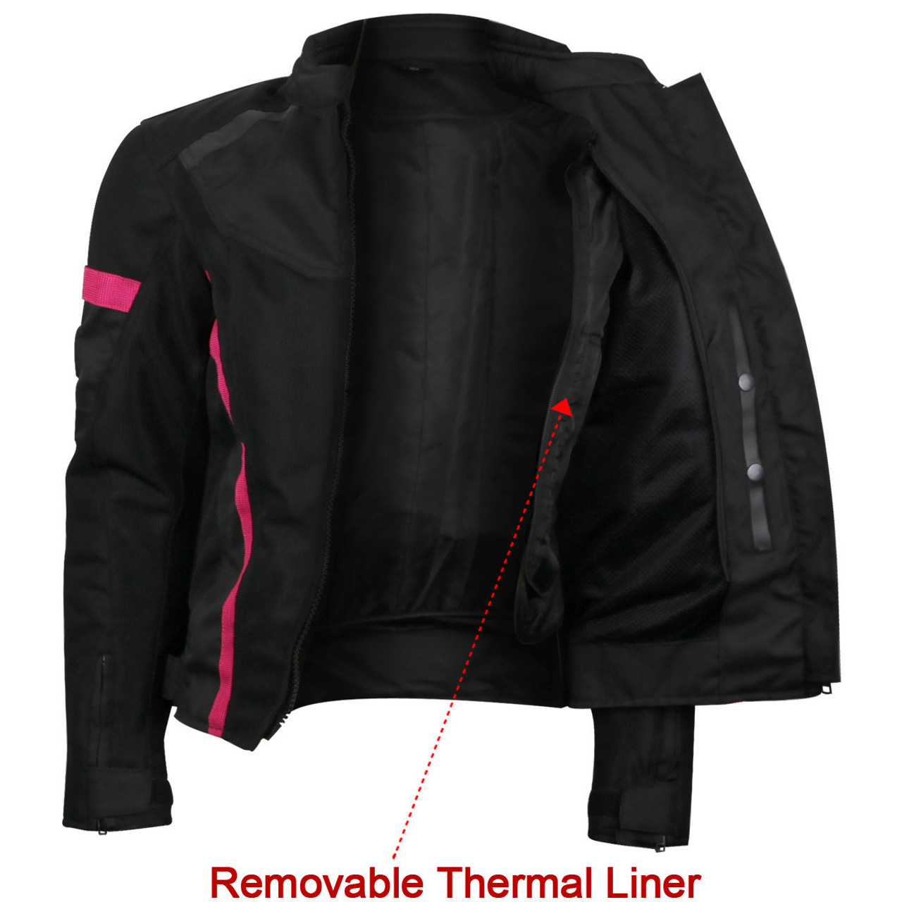 Women All Weather Black Pink Mesh Motorcycle Riding Jacket