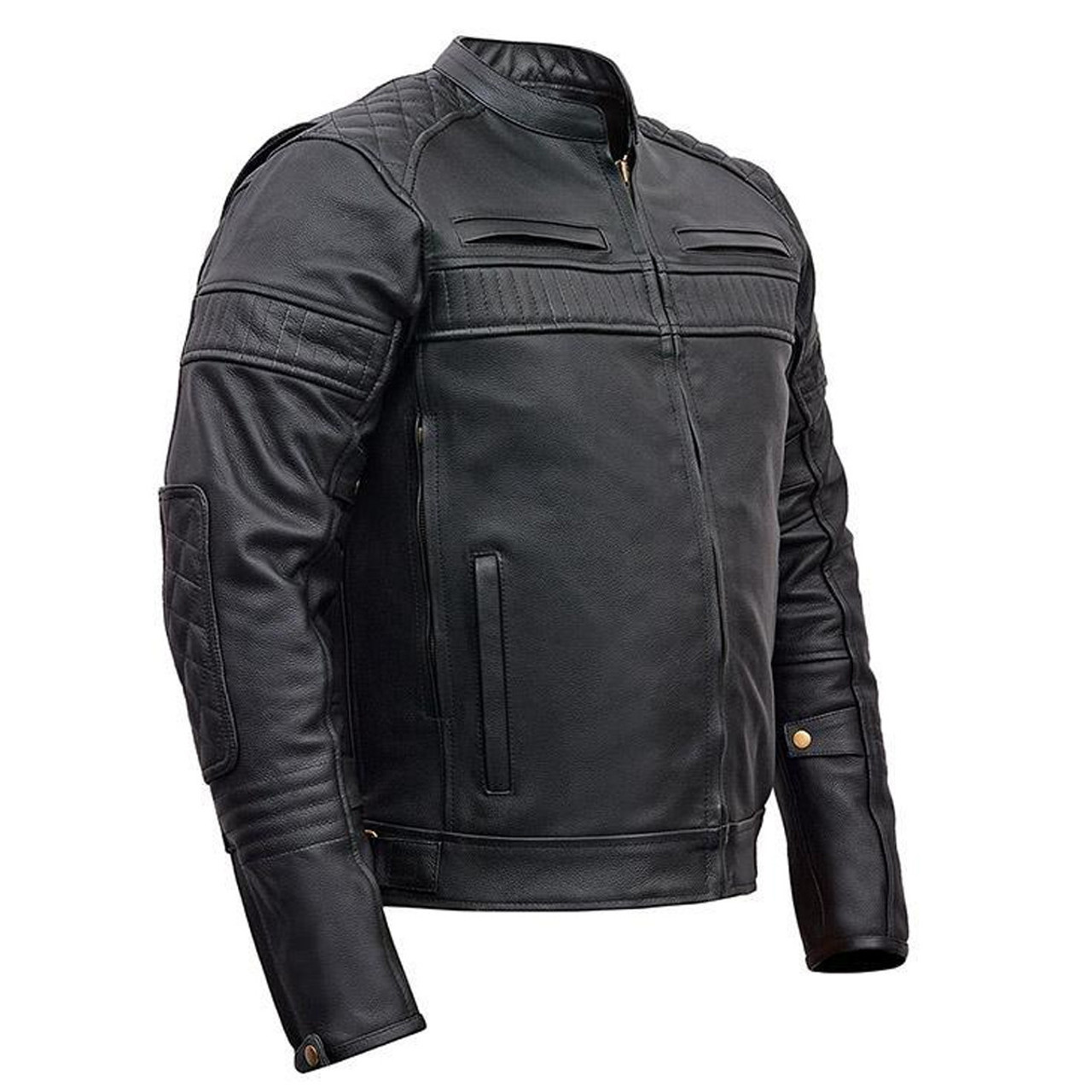 Buy Mens Quilted Black Leather Motorcycle Jacket