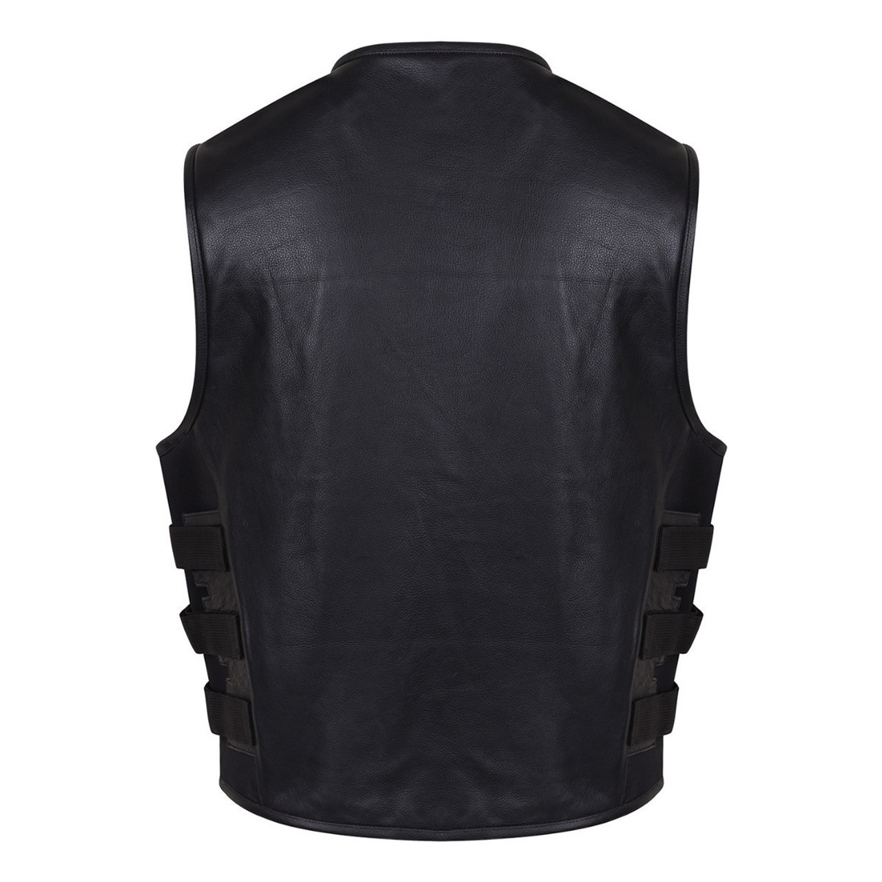 Mens Black SWAT Team Style Premium Biker Leather Vest