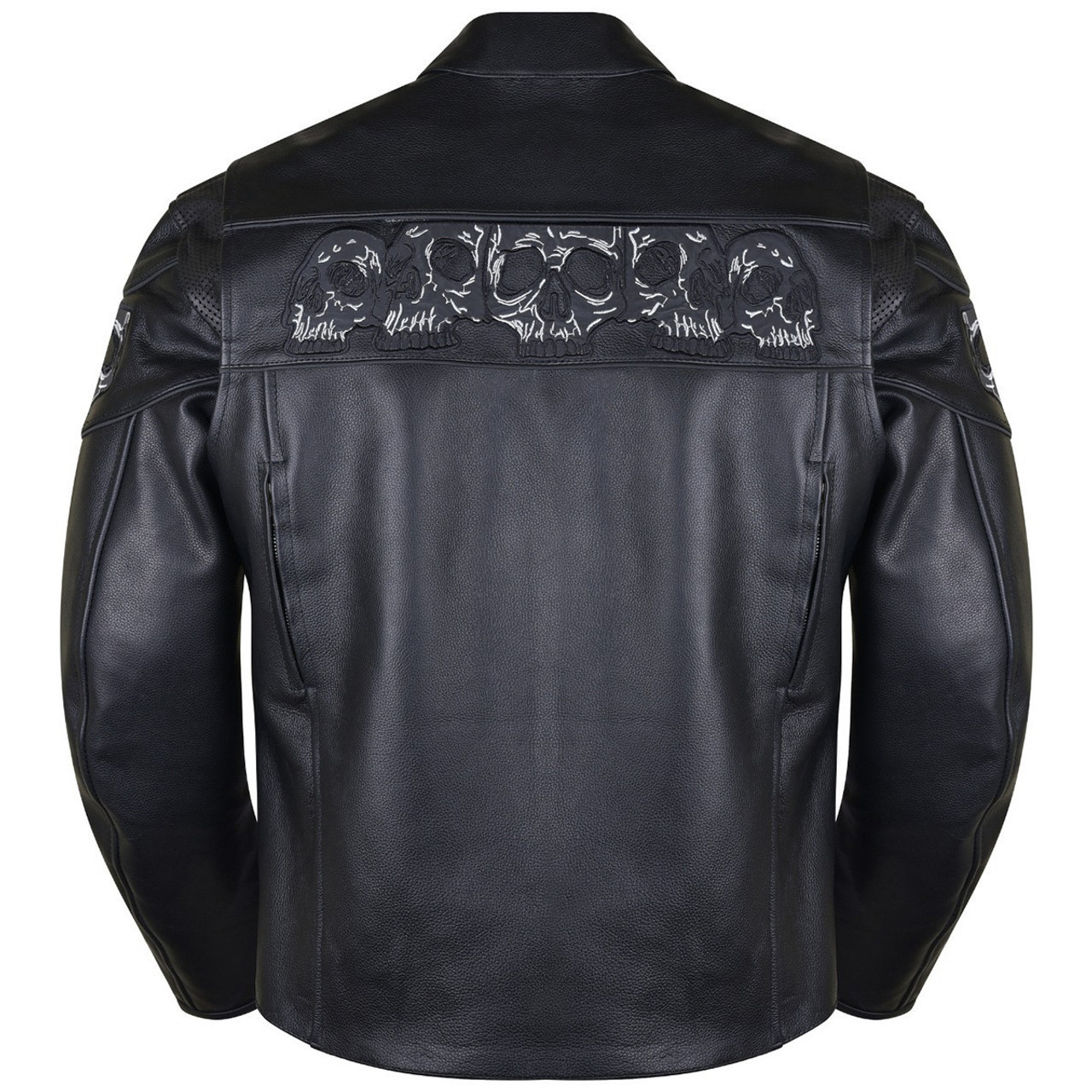 Men's Black Reflective Skulls Leather Motorcycle Jacket