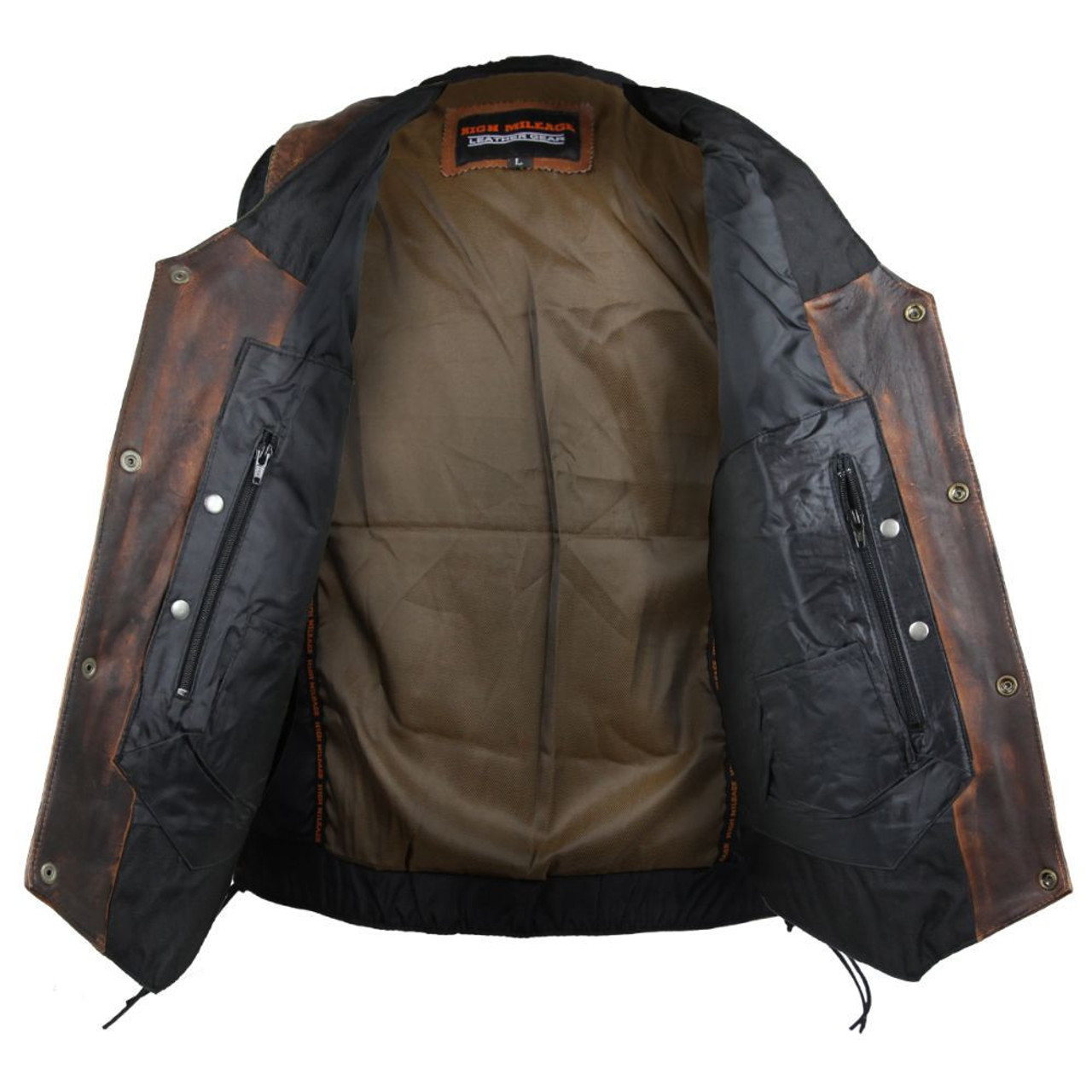 Men Vintage Brown Ten Pocket Leather Motorcycle Vest