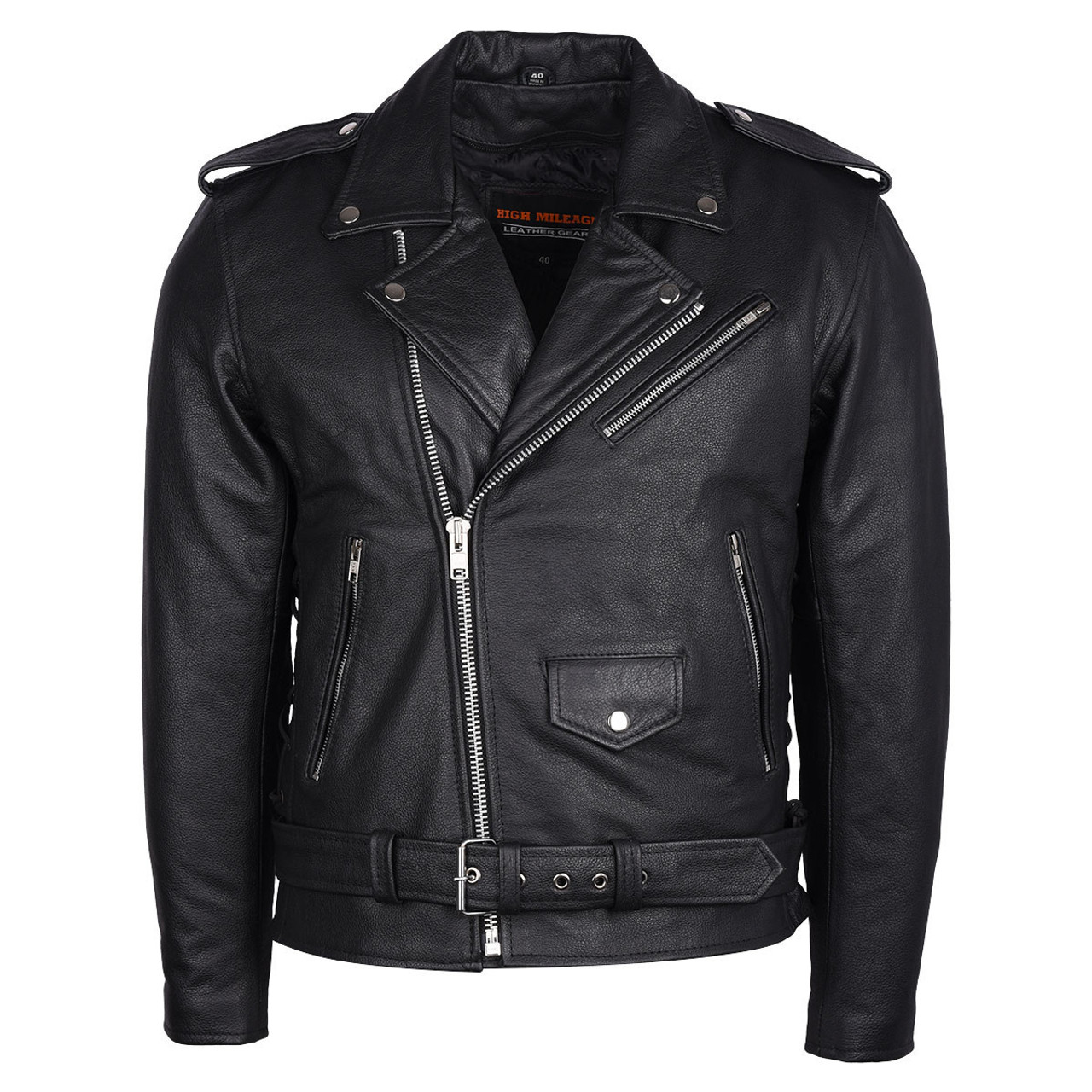 Mens Eagle Embossed Live To Ride - Ride To Live Classic Black Leather  Motorcycle Jacket