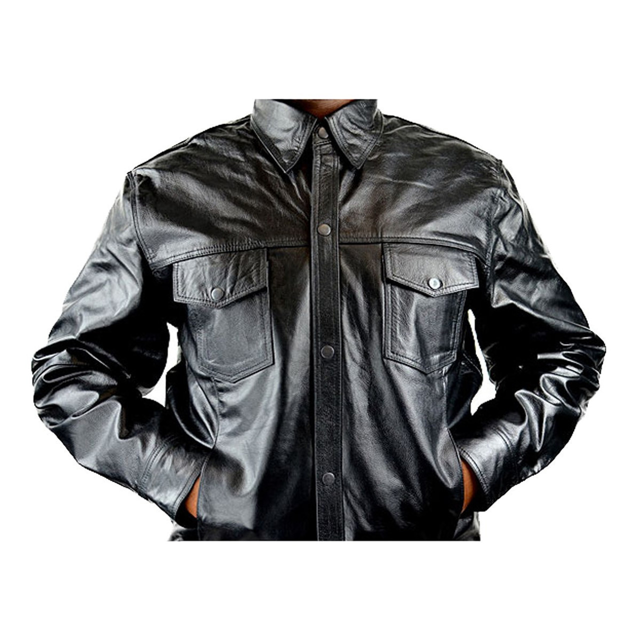 Detour 8019 Men's Black Cowhide Motorcycle Leather Shirt