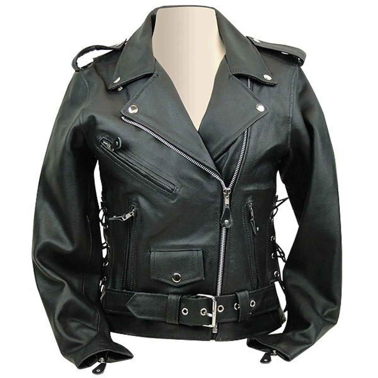 Vance Women's Black Classic Leather Lady Biker Motorcycle Jacket