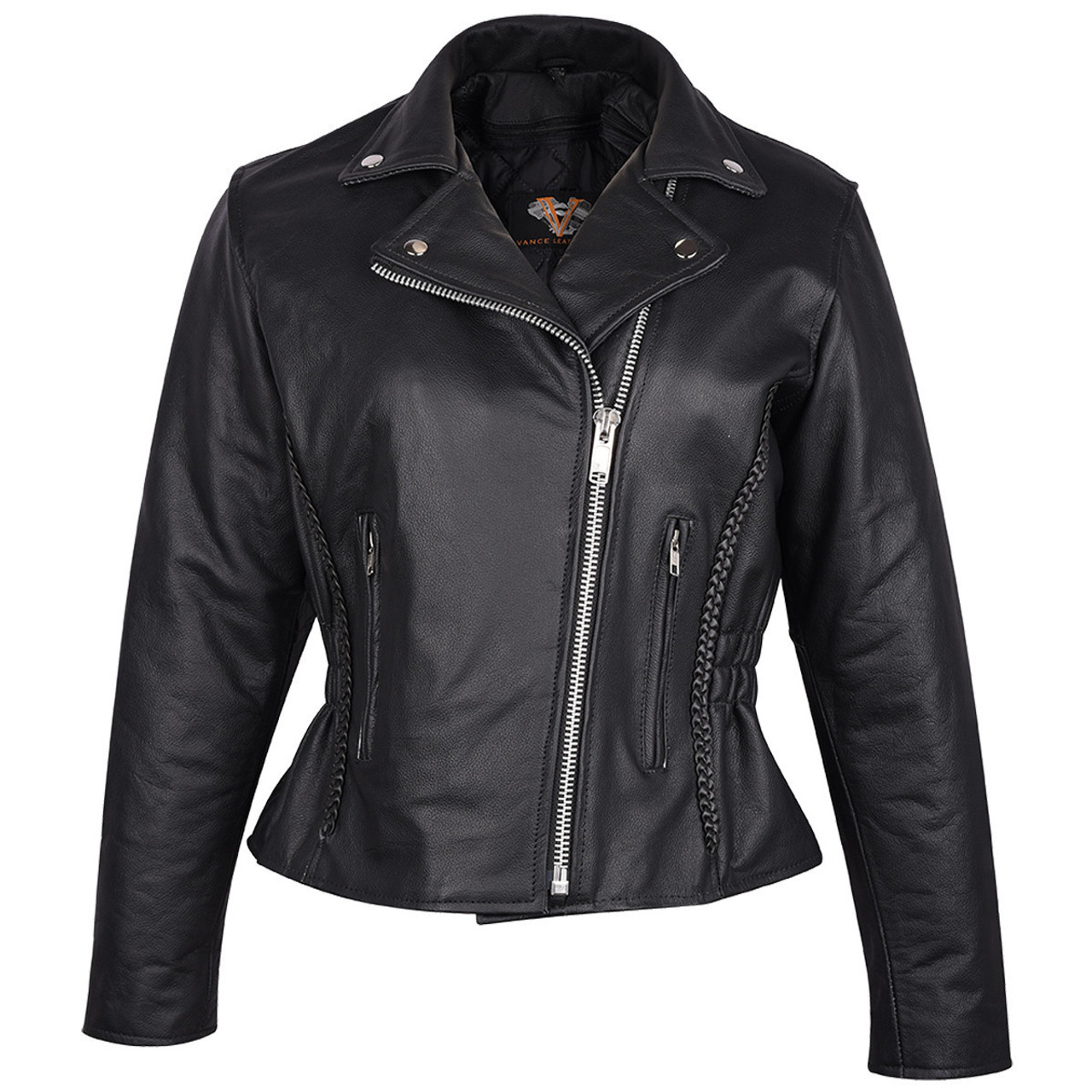 Vance Leather VL615S Women's Black Leather Braided and Studded Biker ...