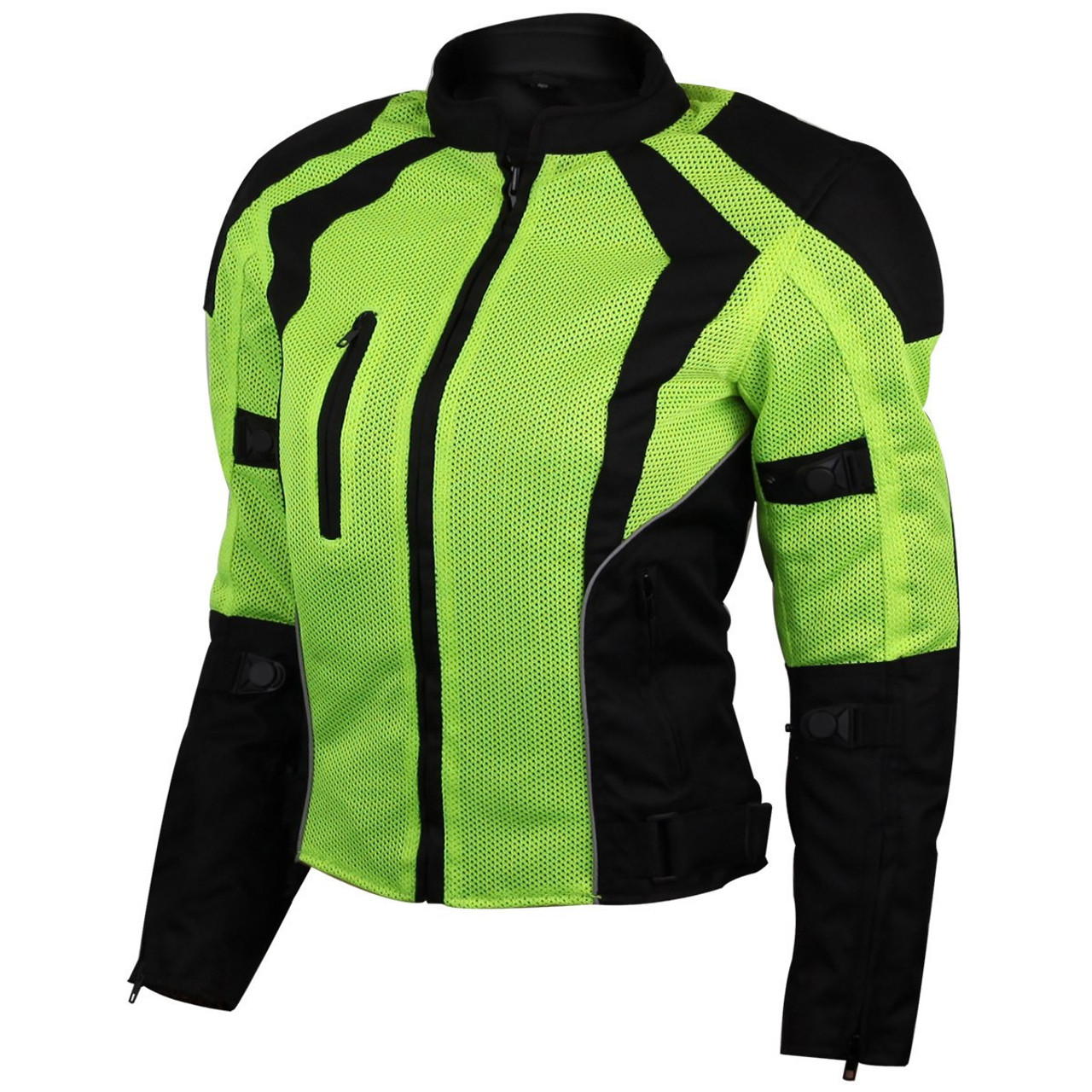Vance Womens High Visibility Mesh Motorcycle Riding Jacket With CE Armor &  Removeable Thermal Liner