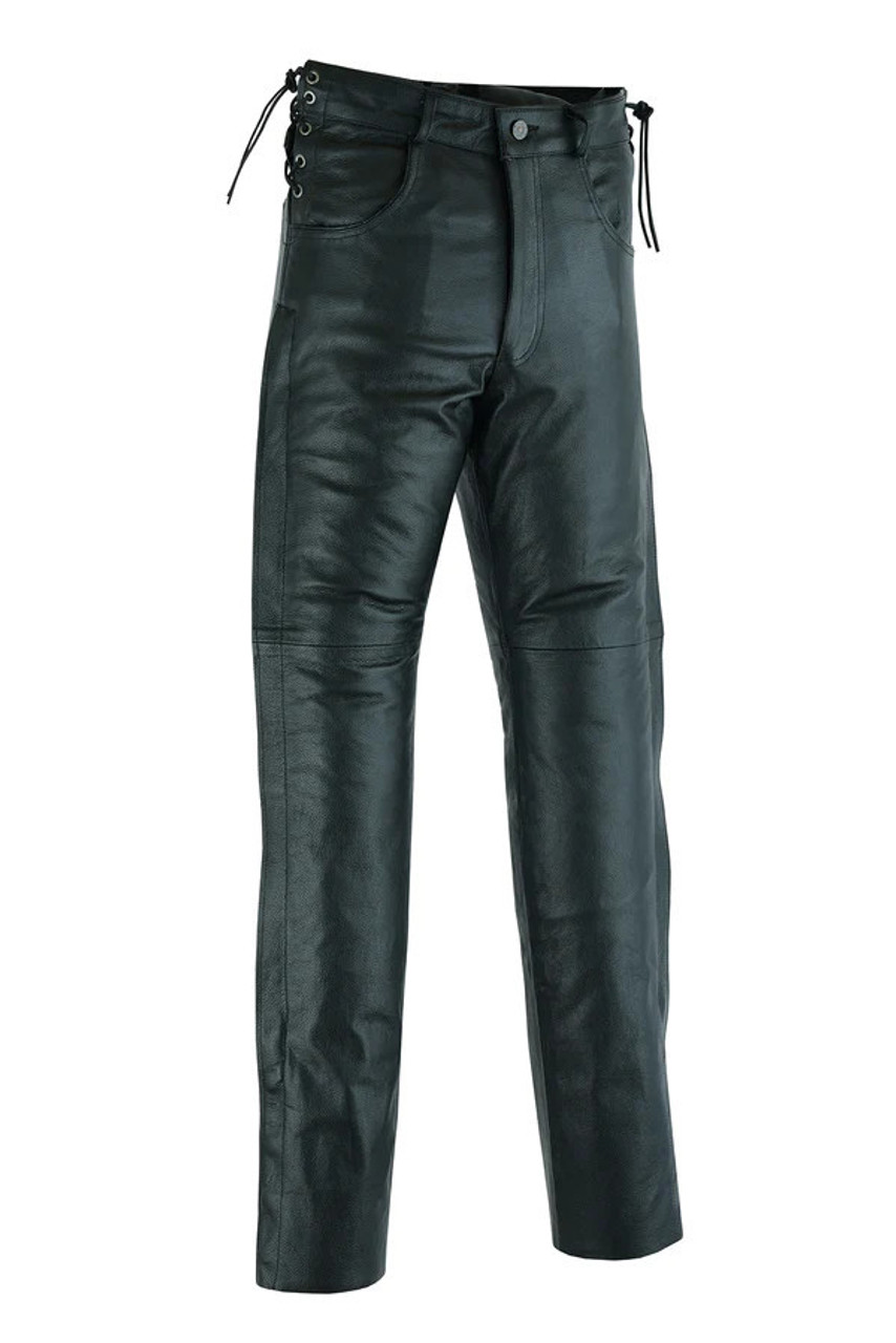 Mens Black Premium Cowhide Motorcycle Leather Chap Pants