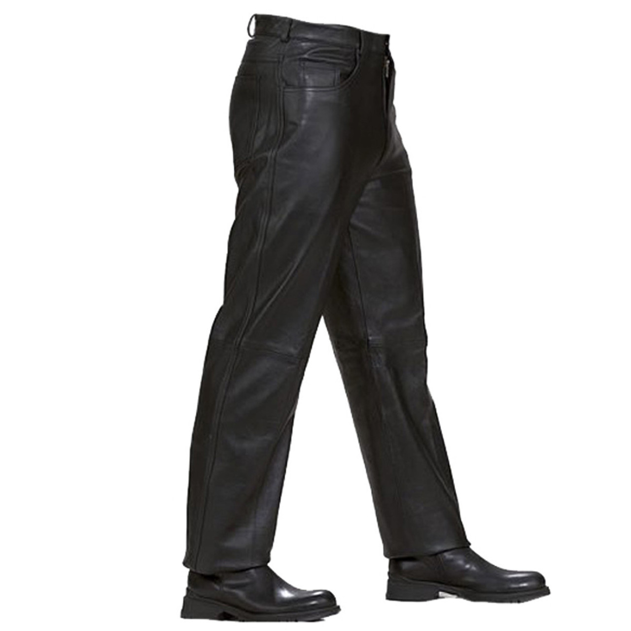 Men's Genuine Cowhide Leather Pants back zipper pockets Jeans Kink Style