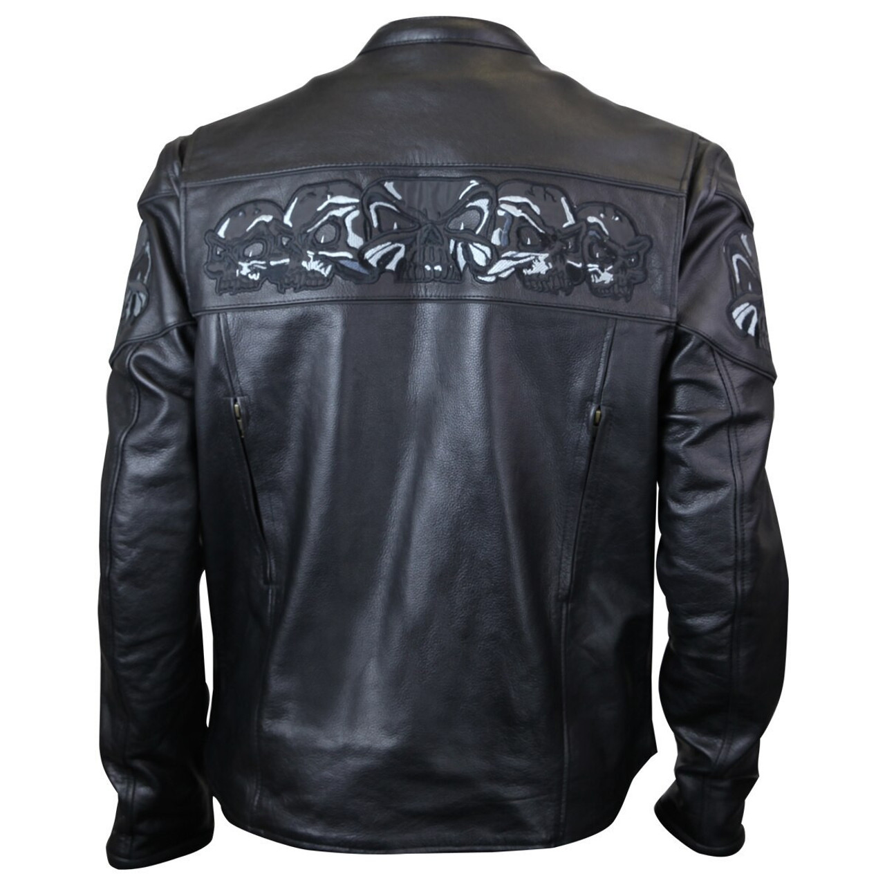 Premium Cowhide Leather Motorcycle Jacket With Reflective Skull