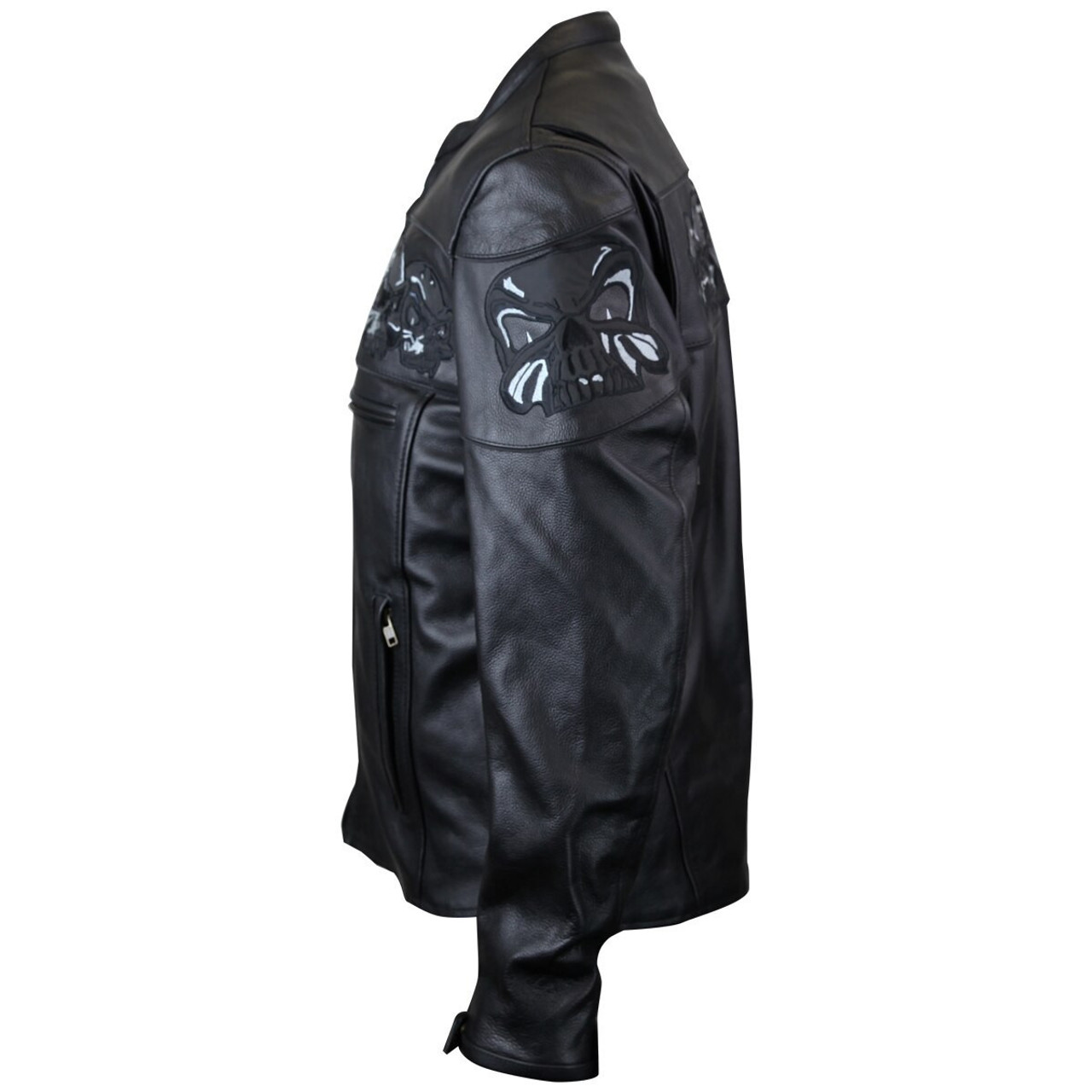 Premium Cowhide Leather Motorcycle Jacket With Reflective Skull