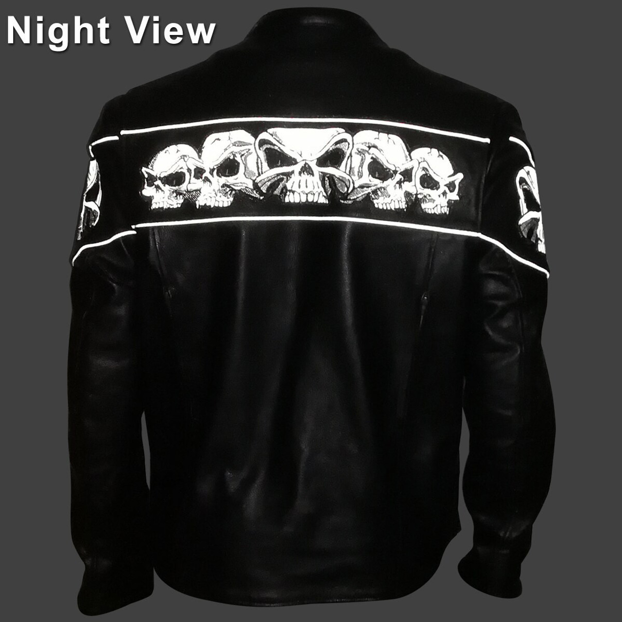 Premium Cowhide Leather Motorcycle Jacket With Reflective Skull