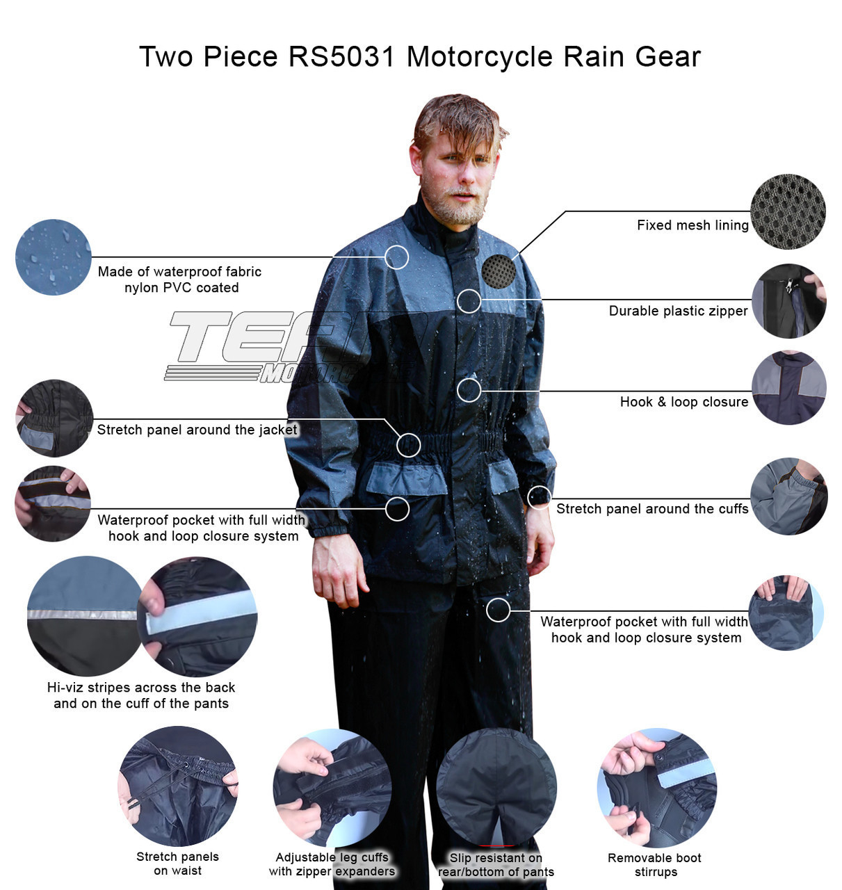 Thunder Under RS5031 Mens and Womens Two Piece Rainsuit Motorcycle