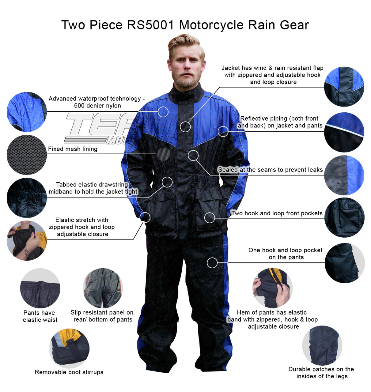 Thunder Under RS5001 Mens and Womens Two Piece Rainsuit Motorcycle Rain Gear