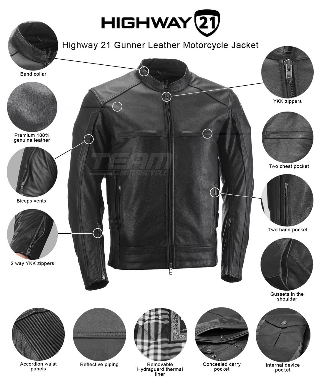 Highway 21 Gunner Leather Motorcycle Jacket