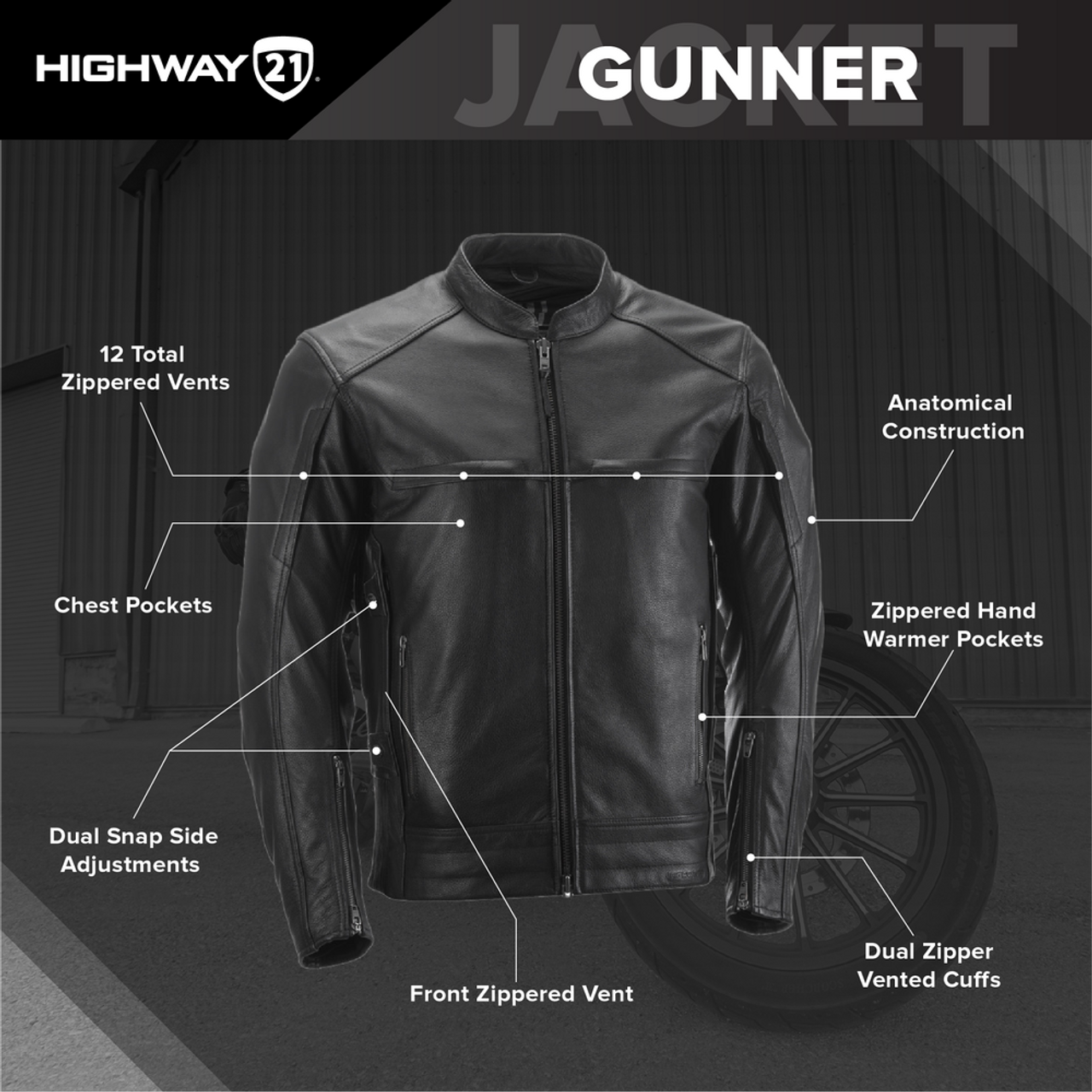 Highway 21 Gunner Leather Motorcycle Jacket