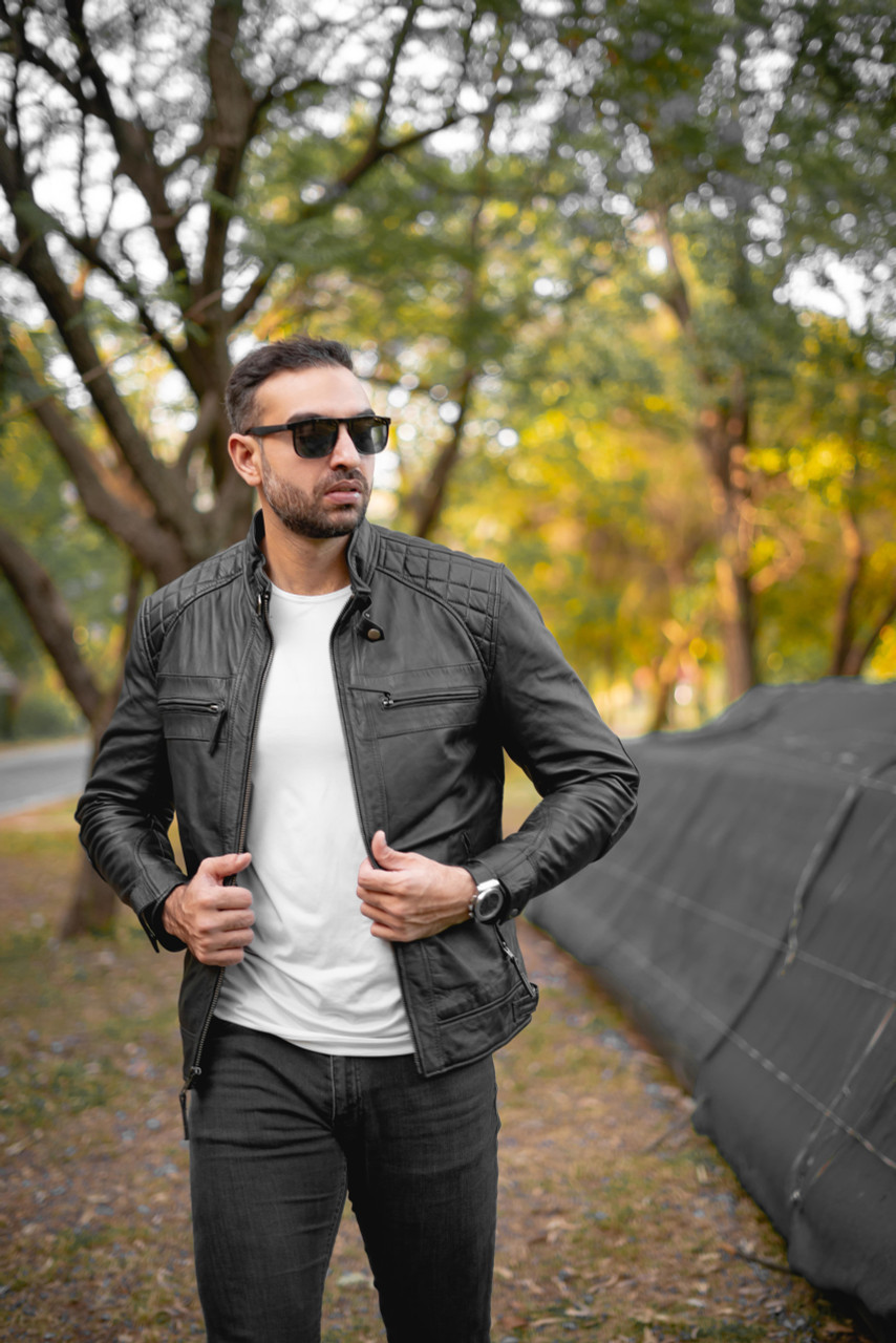 Mens Distressed Cafe Racer Brown Leather Jacket - Shop Now