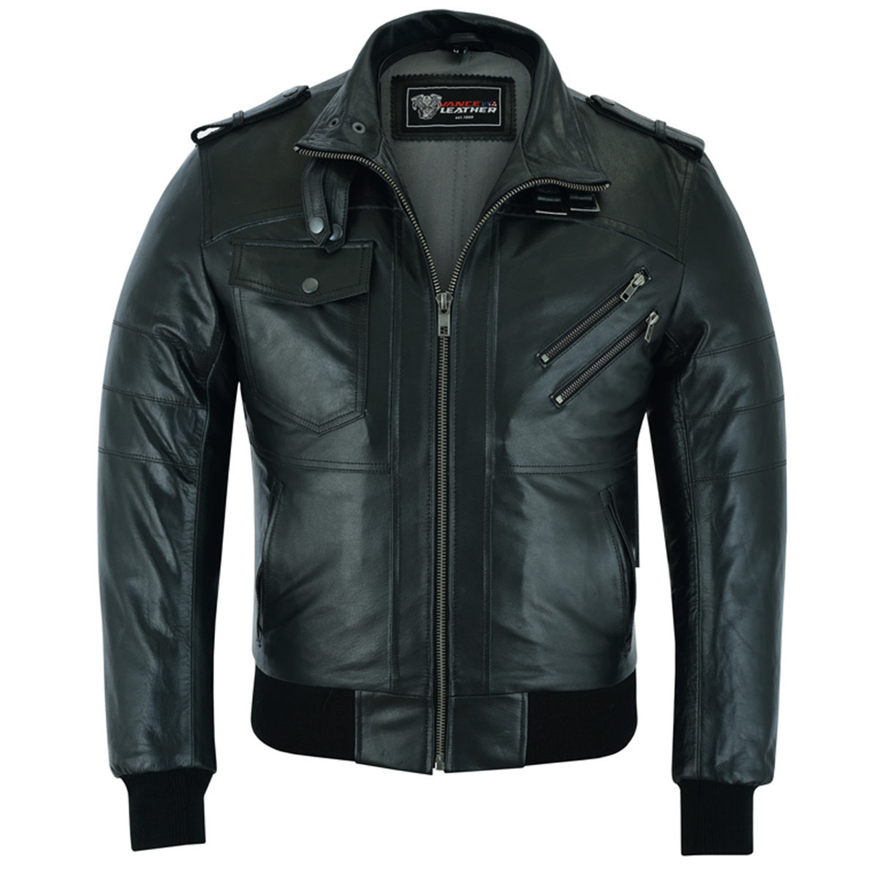 ol Bobber', Black Classic Leather Motorbike Jacket