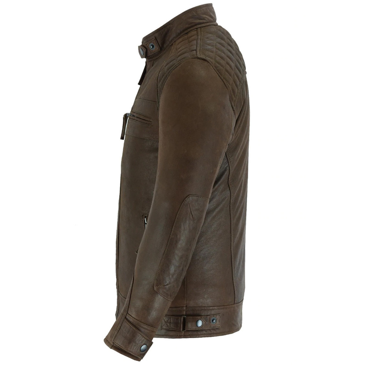 Mens Cafe Racer Waxed Lambskin Chocolate Brown Motorcycle Leather Jacket