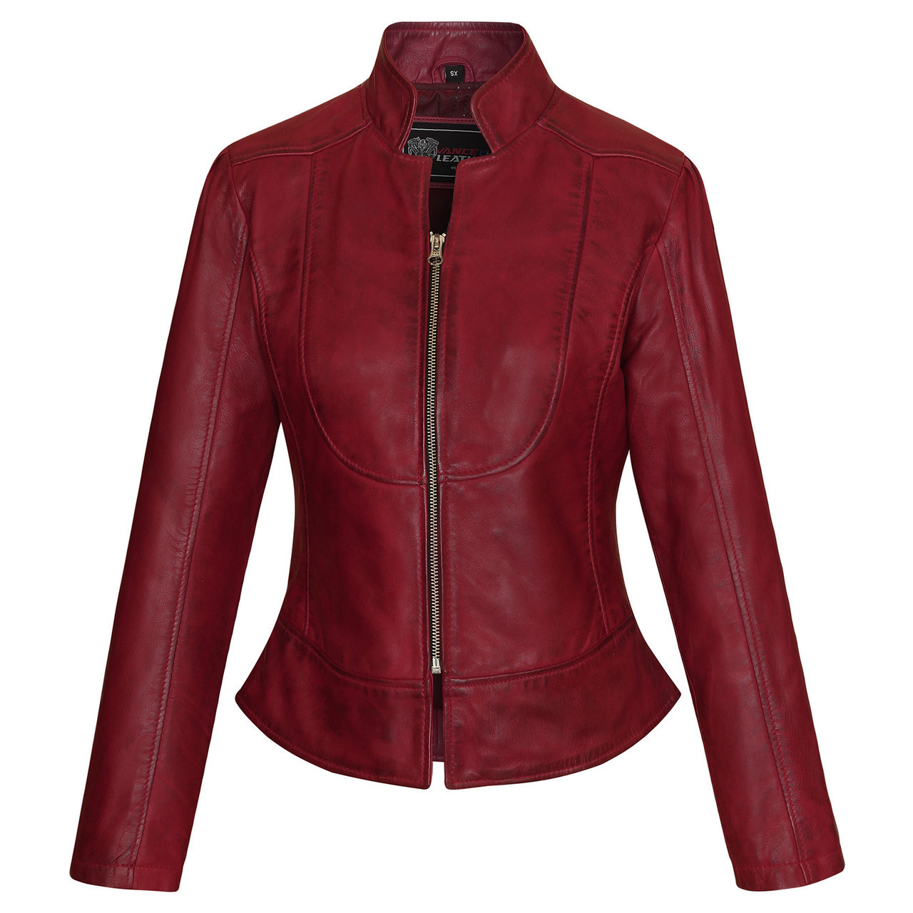 Vance Leathers 'Maya' Ladies Premium Soft Lightweight Burgundy Fitted  Motorcycle Leather Jacket