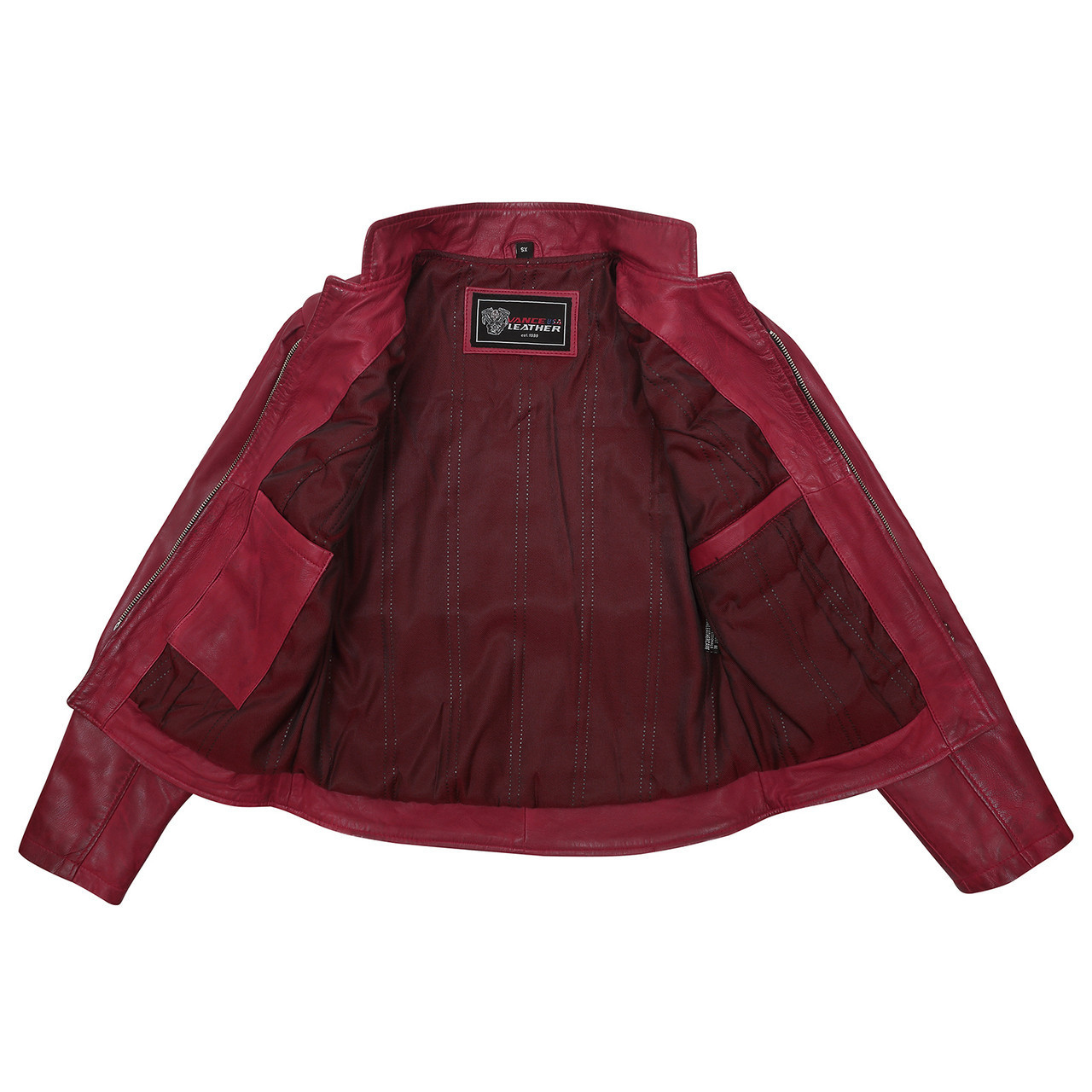 Vance Leathers Ladies Premium Soft Lightweight Burgundy Fitted