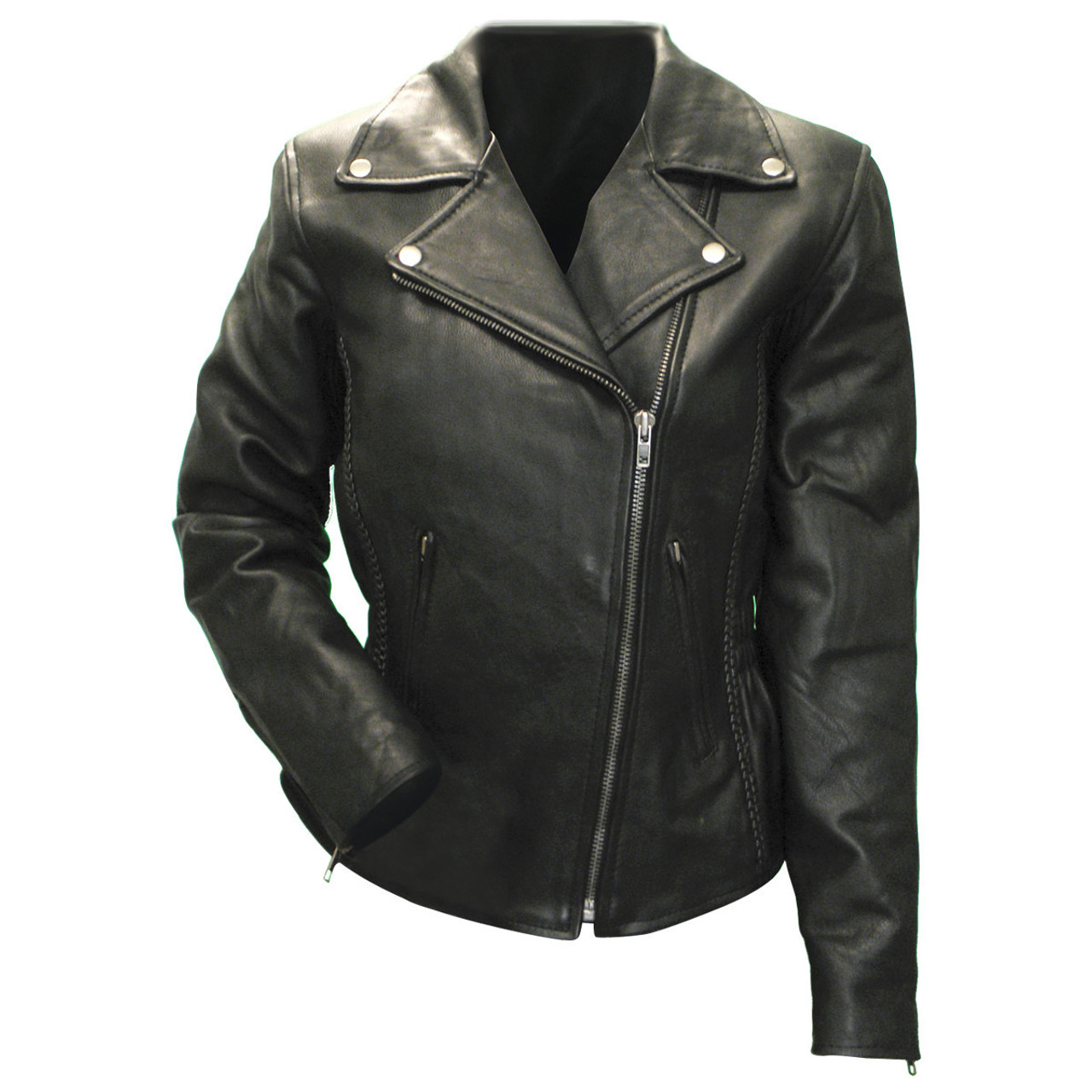 Jafrum Premium Cowhide Braid and Stud Motorcycle Leather Jacket - Team ...