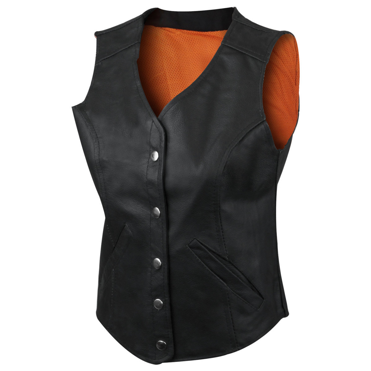Jafrum Women's Five Snap Leather Vest with Gun Pocket