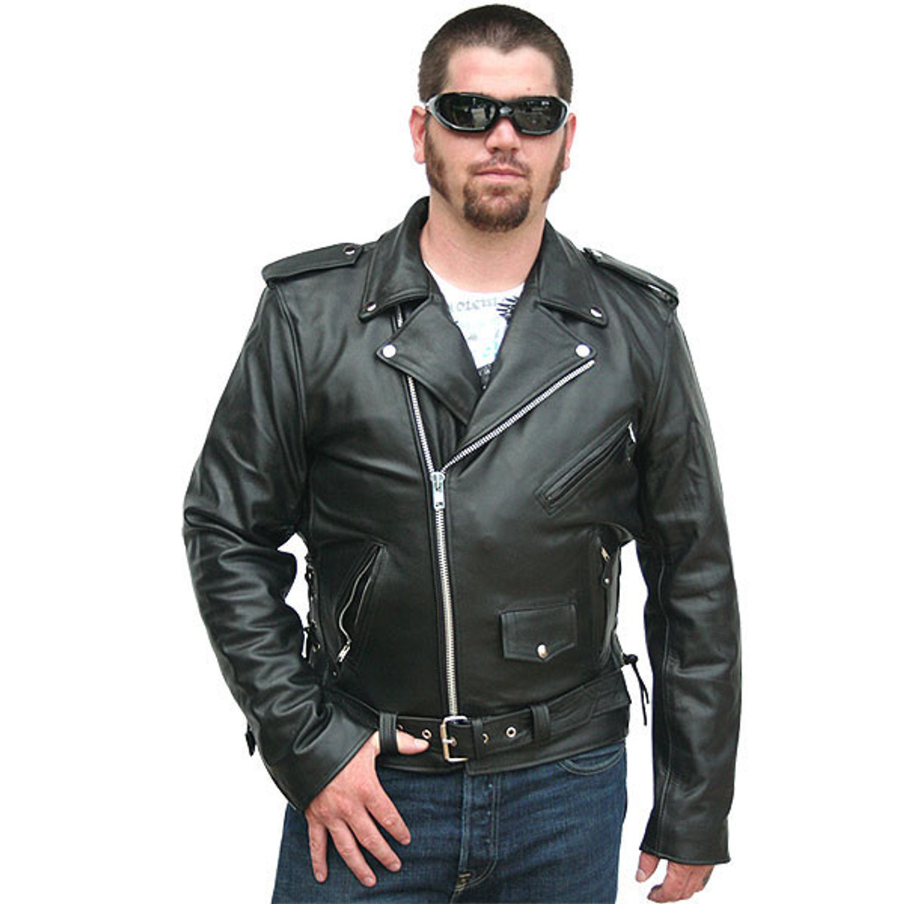 Jafrum Classic Biker Leather Jacket - Team Motorcycle