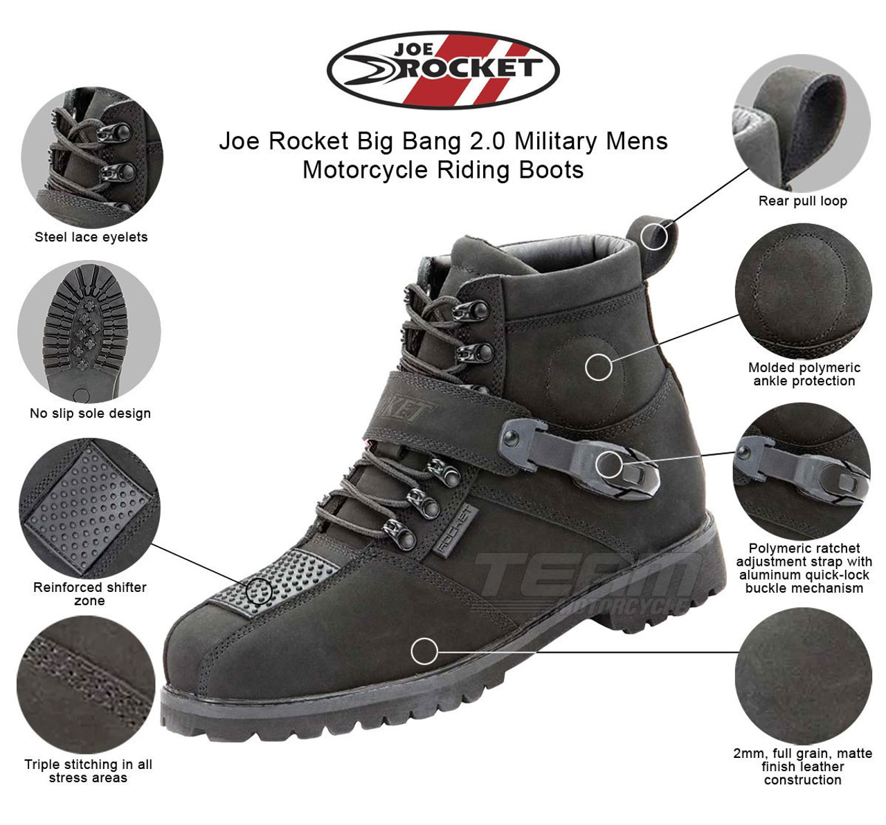 Joe Rocket Men's Big Bang 2.0 Military Motorcycle Riding Boots / Size 11