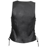 Vance VL1029 Women's Black Lace Side Zipper Pocket Premium Cowhide Leather Biker Motorcycle Vest - Back View